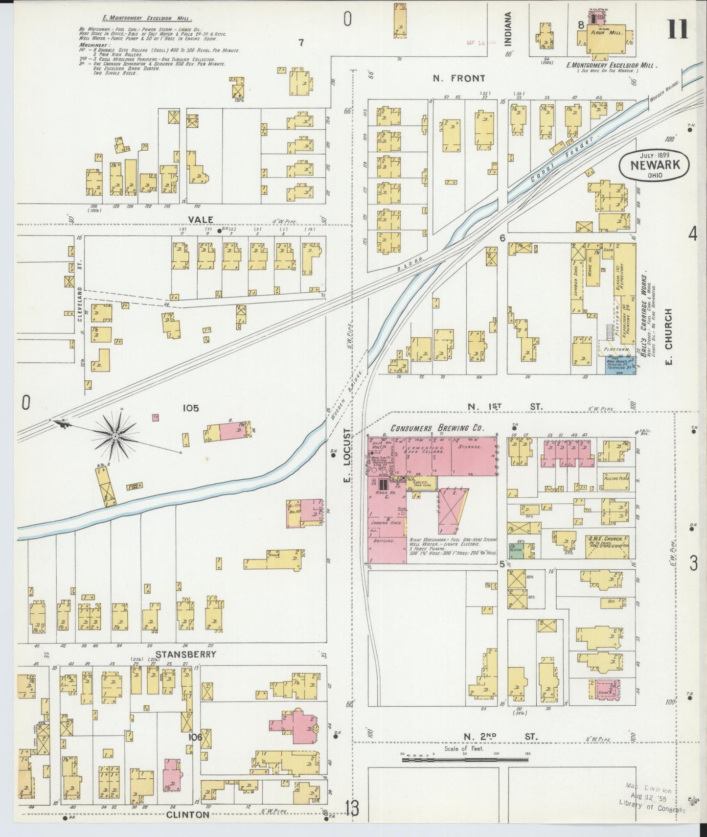 Sanborn Fire Insurance Map from Newark, Licking County, Ohio (1899), Sheet #0011 - Complete Map Set gallery image, historic Sanborn map, vintage wall art, Ohio Ohio