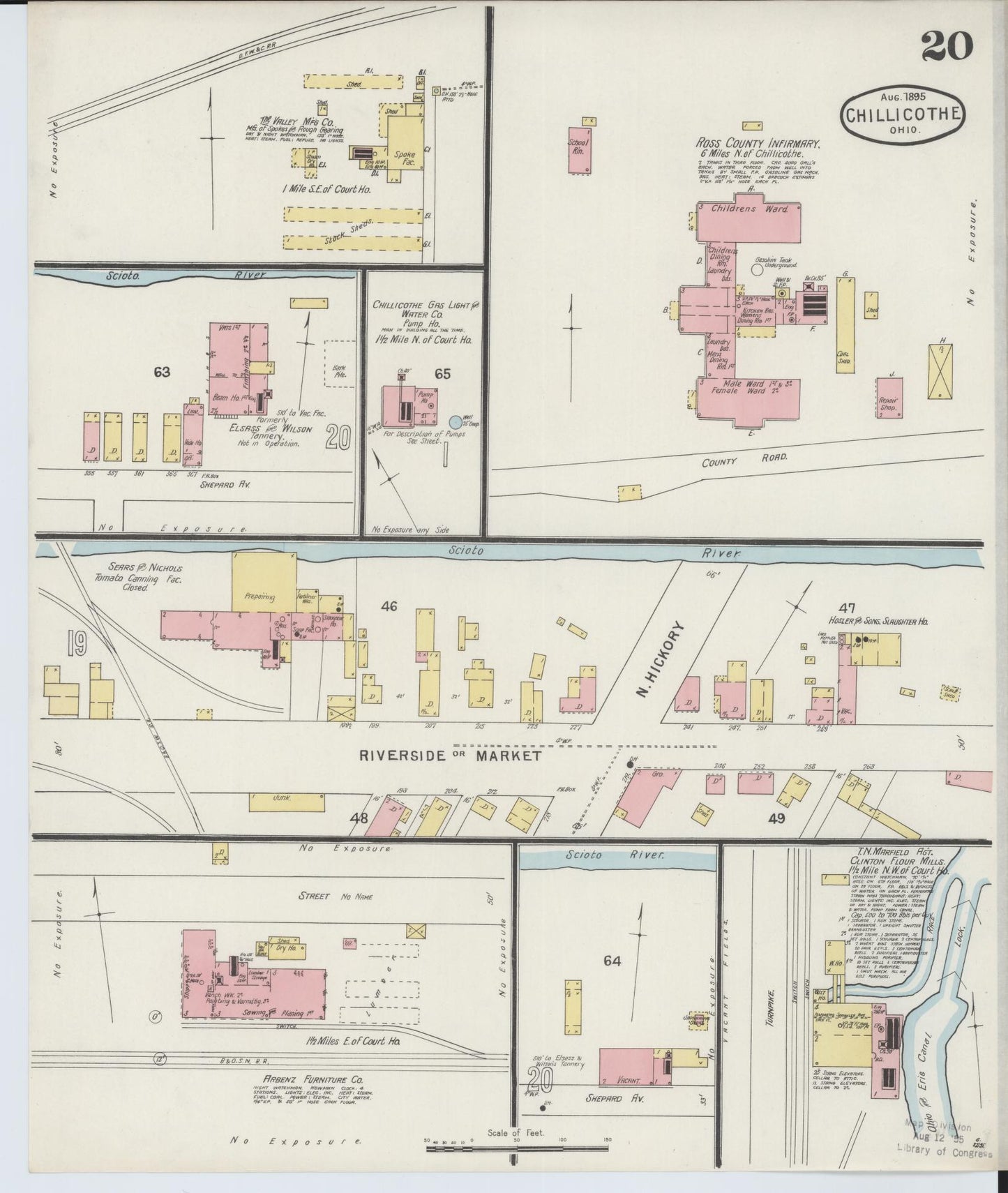 Sanborn Fire Insurance Map from Chillicothe, Ross County, Ohio (1895), Sheet #0020 - Historic Sanborn Fire Insurance Map Print, vintage old map wall art, antique decor, genealogy gift, Ohio Ohio map
