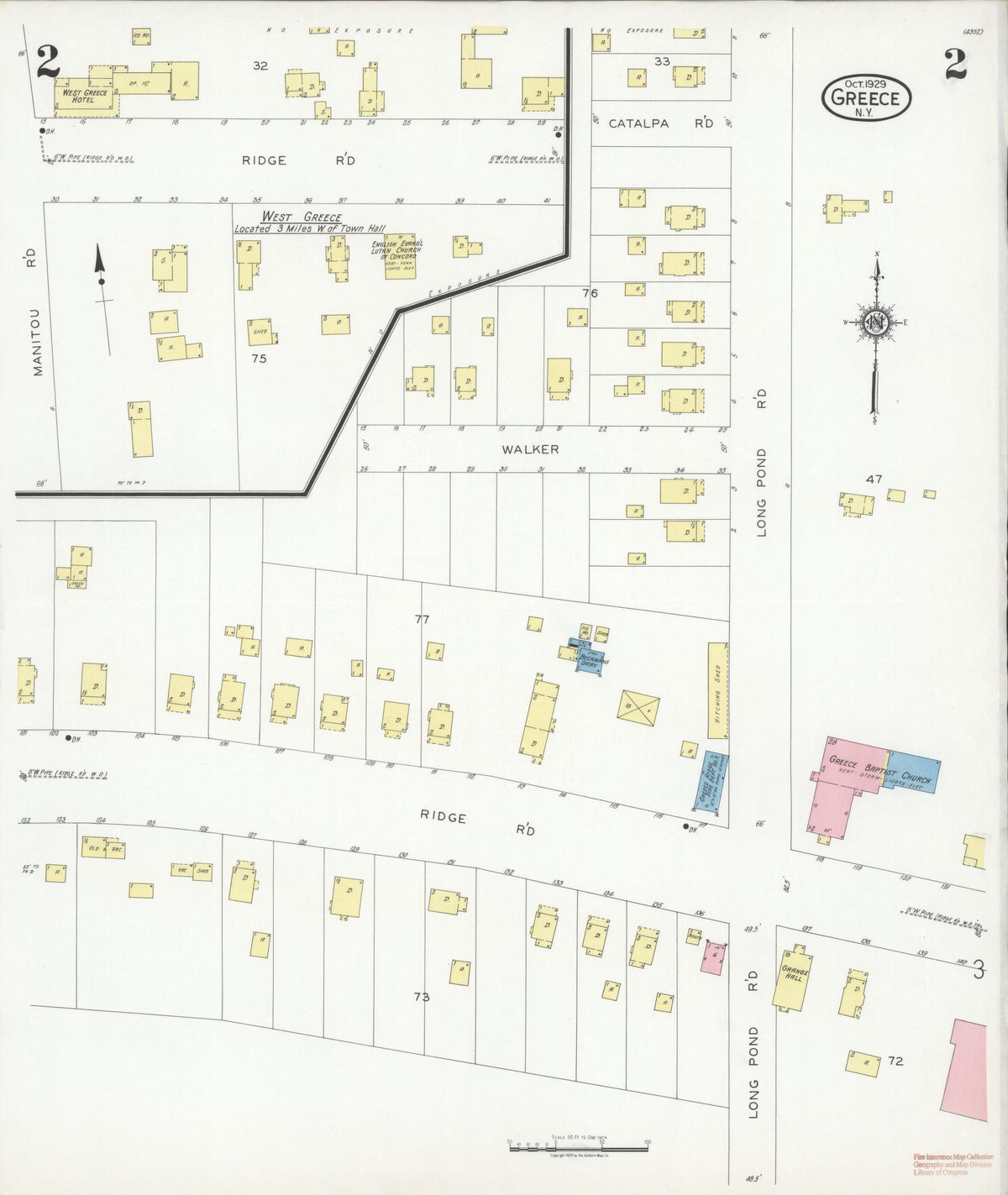 Sanborn Fire Insurance Map from Greece, Monroe County, New York (1929), Sheet #0002 - Historic Sanborn Fire Insurance Map Print, vintage old map wall art, antique decor, genealogy gift, New York New York map