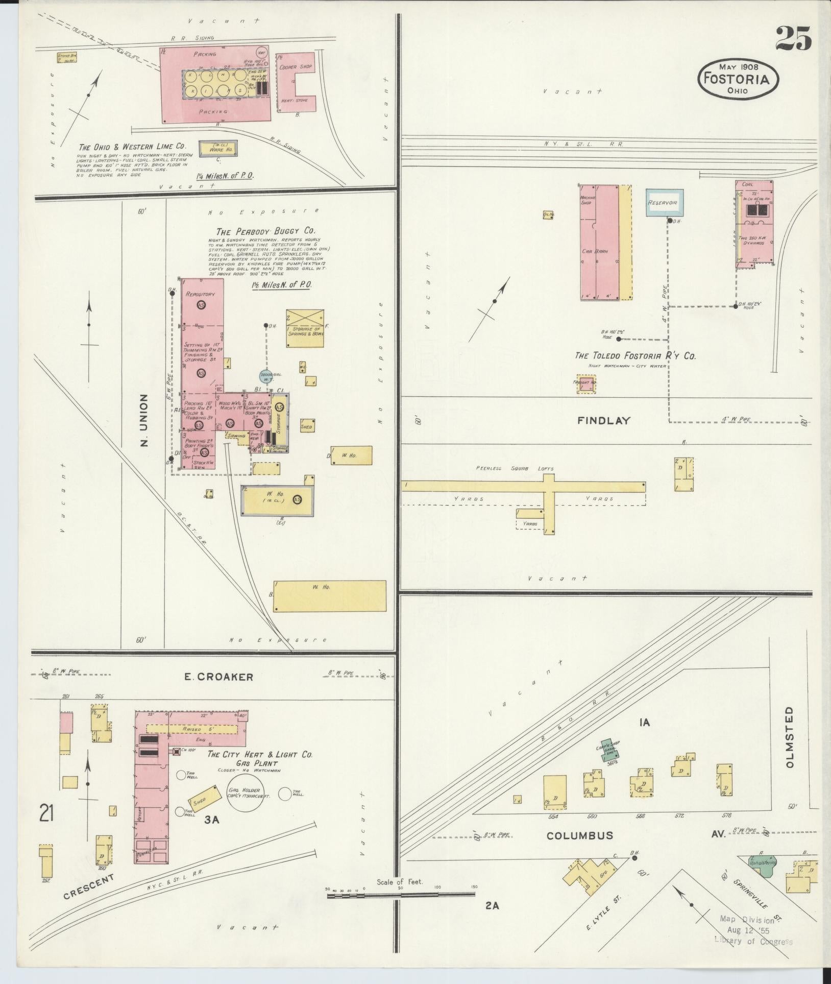 Sanborn Fire Insurance Map from Fostoria, Seneca, Hancock, And Wood Counties, Ohio (1908), Sheet #0025 - Historic Sanborn Fire Insurance Map Print, vintage old map wall art, antique decor, genealogy gift, Ohio Ohio map
