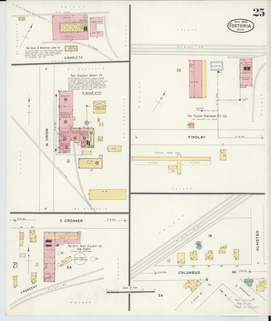 Sanborn Fire Insurance Map from Fostoria, Seneca, Hancock, And Wood Counties, Ohio (1908), Sheet #0025 - Historic Sanborn Fire Insurance Map Print, vintage old map wall art, antique decor, genealogy gift, Ohio Ohio map