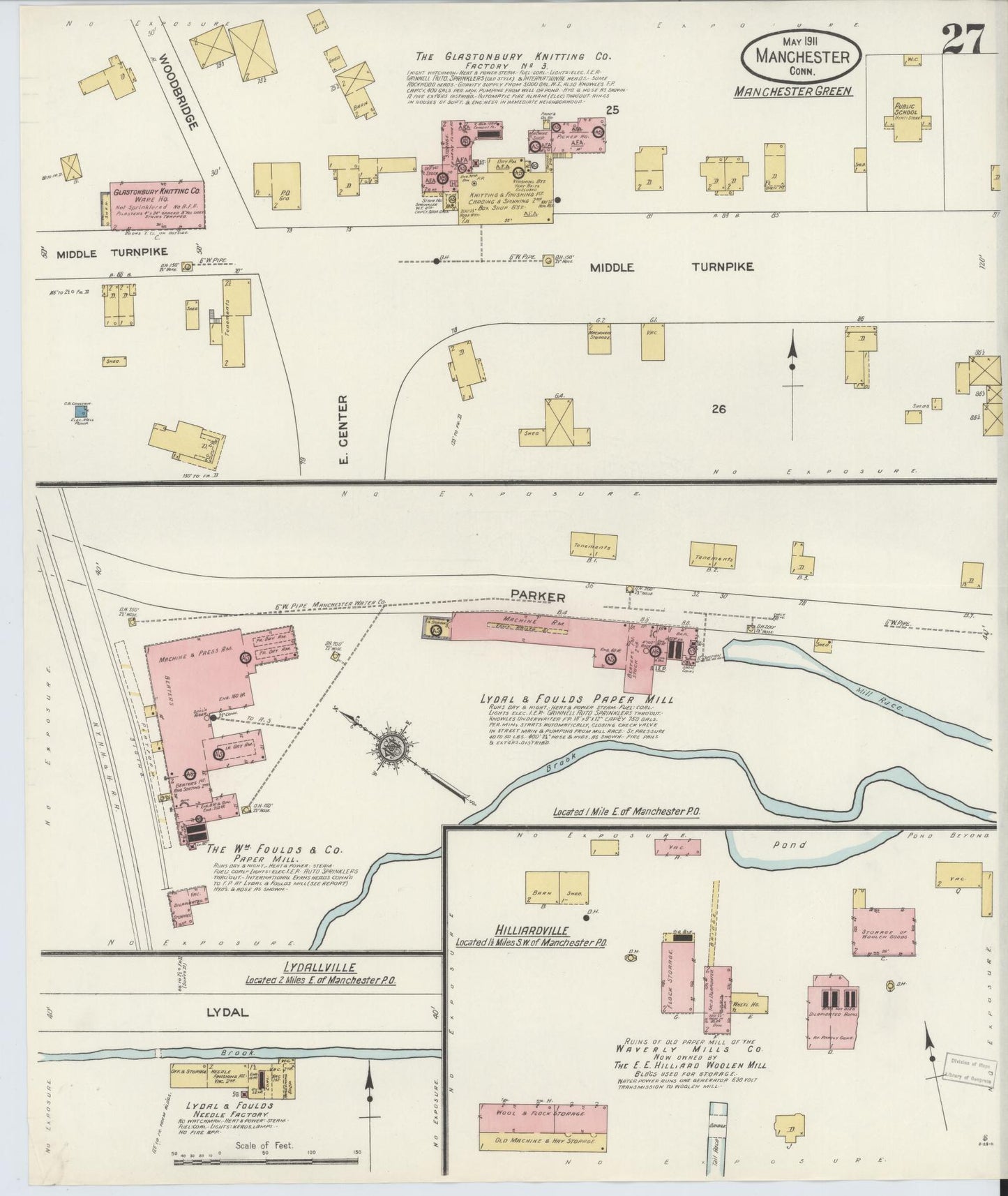 Sanborn Fire Insurance Map from Manchester, Hartford County, Connecticut (1911), Sheet #0027 - Historic Sanborn Fire Insurance Map Print, vintage old map wall art, antique decor, genealogy gift, Connecticut Connecticut map