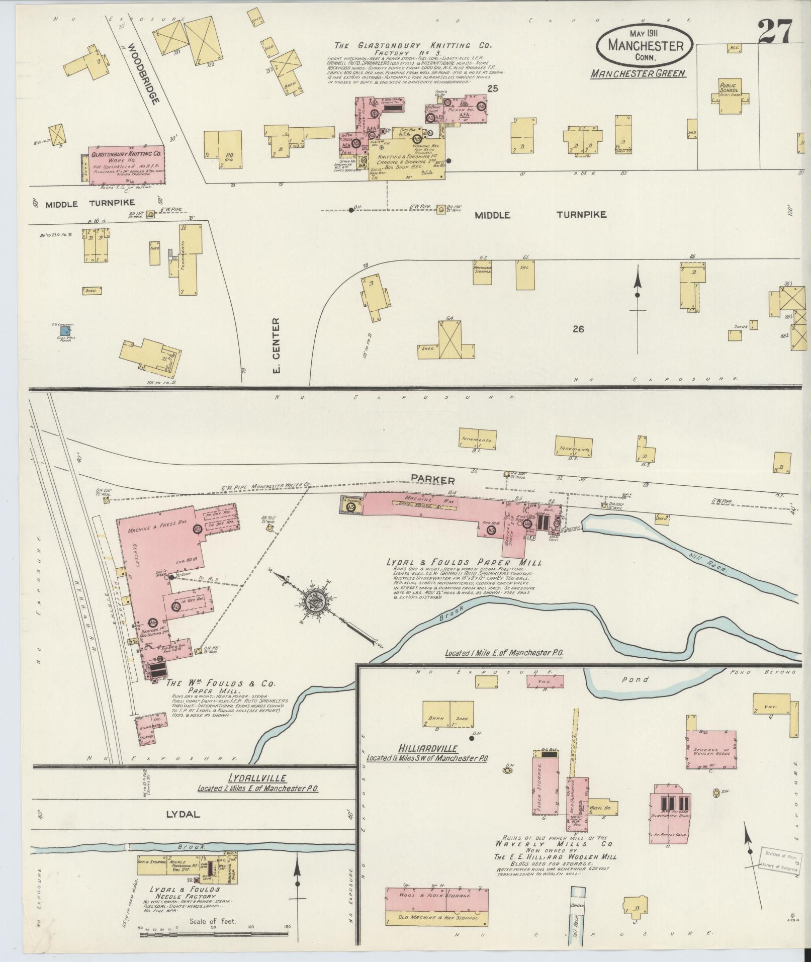 Sanborn Fire Insurance Map from Manchester, Hartford County, Connecticut (1911), Sheet #0027 - Historic Sanborn Fire Insurance Map Print, vintage old map wall art, antique decor, genealogy gift, Connecticut Connecticut map