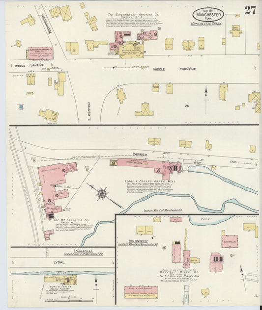 Sanborn Fire Insurance Map from Manchester, Hartford County, Connecticut (1911), Sheet #0027 - Historic Sanborn Fire Insurance Map Print, vintage old map wall art, antique decor, genealogy gift, Connecticut Connecticut map