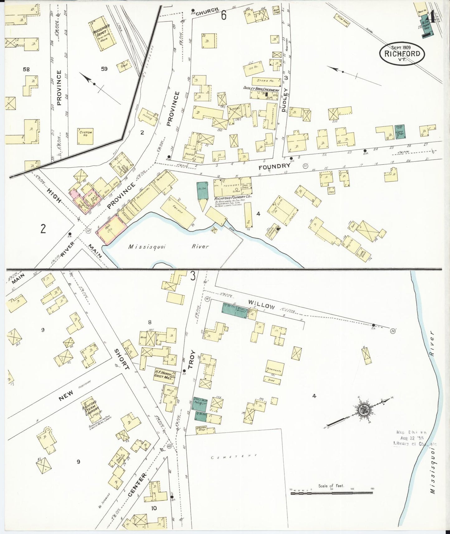 Sanborn Fire Insurance Map from Richford, Franklin County, Vermont (1909), Sheet #0004 - Complete Map Set gallery image, historic Sanborn map, vintage wall art, Vermont Vermont