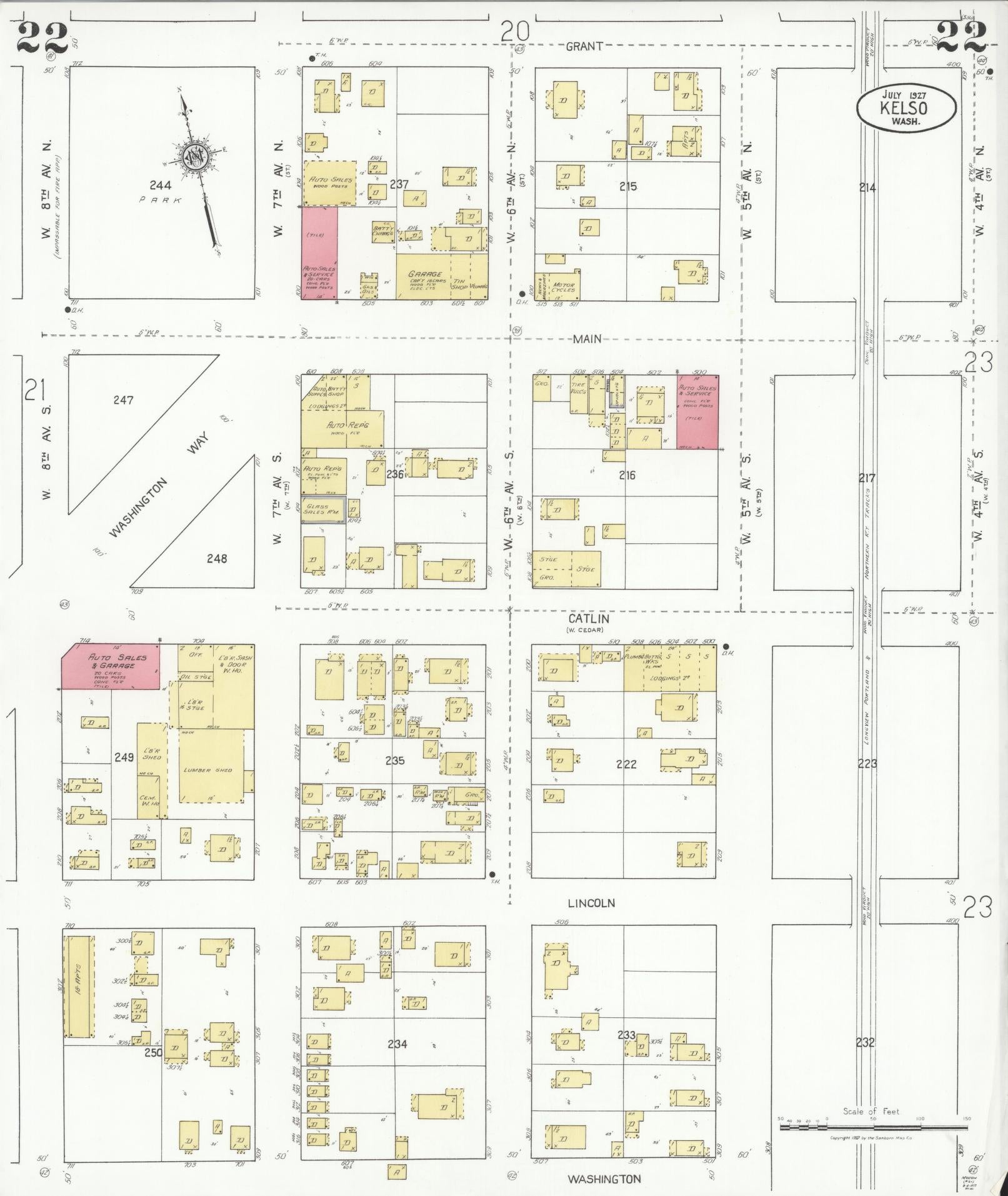 Sanborn Fire Insurance Map from Kelso, Cowlitz County, Washington (1927), Sheet #0022 - Historic Sanborn Fire Insurance Map Print, vintage old map wall art, antique decor, genealogy gift, Washington Washington map
