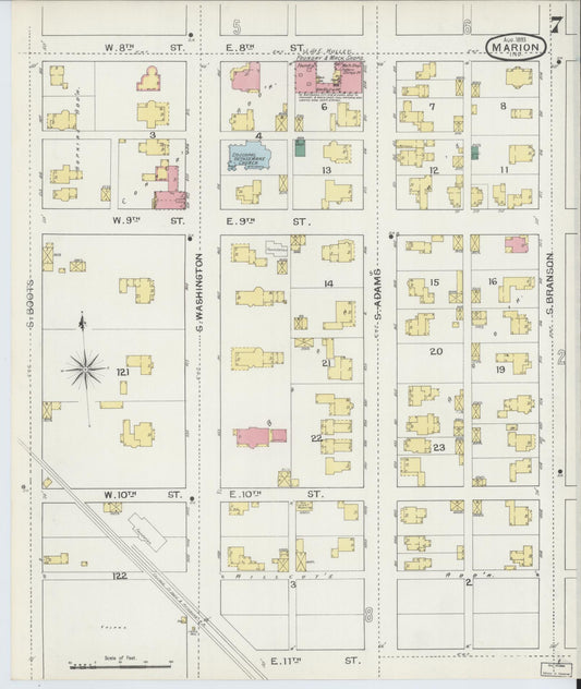 Sanborn Fire Insurance Map from Marion, Grant County, Indiana (1893), Sheet #0007 - Historic Sanborn Fire Insurance Map Print, vintage old map wall art, antique decor, genealogy gift, Indiana Indiana map