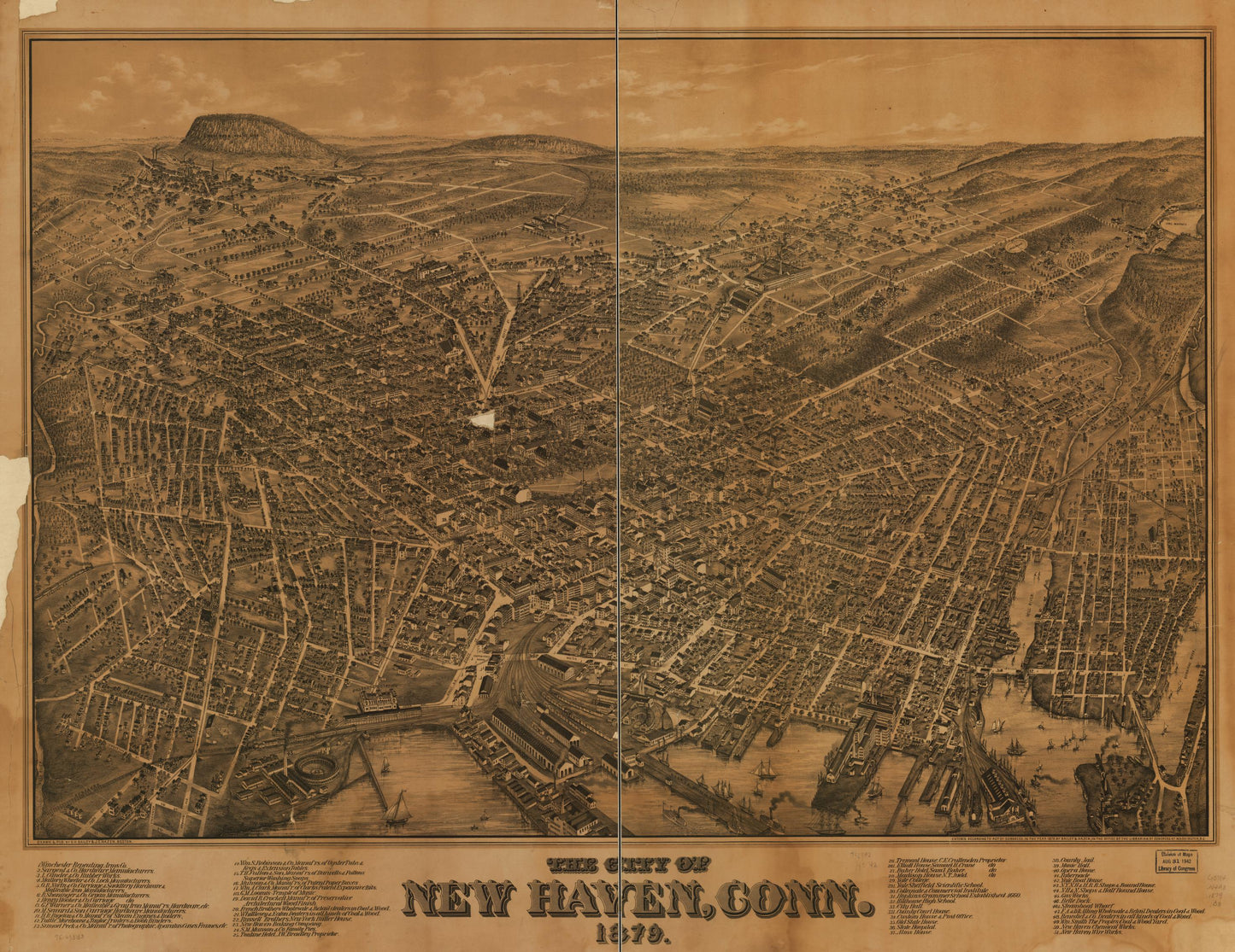 The city of New Haven, Conn. 1879. (1879) – Historic Bird’s-Eye View Panorama Print