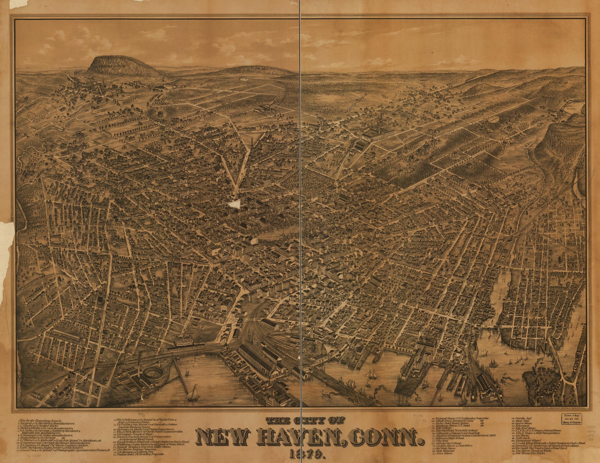 The city of New Haven, Conn. 1879. (1879) – Historic Bird’s-Eye View Panorama Print