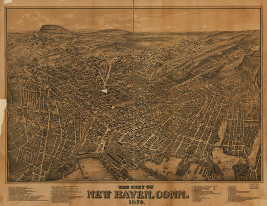 The city of New Haven, Conn. 1879. (1879) – Historic Bird’s-Eye View Panorama Print