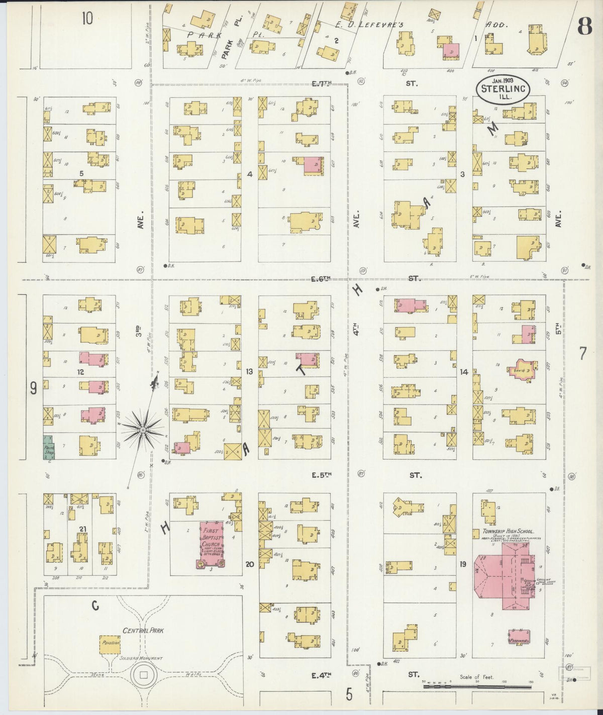 Sanborn Fire Insurance Map from Sterling, Whiteside County, Illinois (1903), Sheet #0008 - Historic Sanborn Fire Insurance Map Print, vintage old map wall art, antique decor, genealogy gift, Illinois Illinois map
