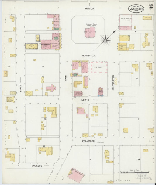 Sanborn Fire Insurance Map from Lexington, Henderson County, Tennessee (1907), Sheet #0002 - Historic Sanborn Fire Insurance Map Print, vintage old map wall art, antique decor, genealogy gift, Tennessee Tennessee map