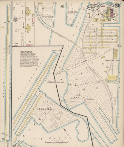 Sanborn Fire Insurance Map from Marinette, Marinette County, Wisconsin (1921), Sheet #0036 - Historic Sanborn Fire Insurance Map Print, vintage old map wall art, antique decor, genealogy gift, Wisconsin Wisconsin map