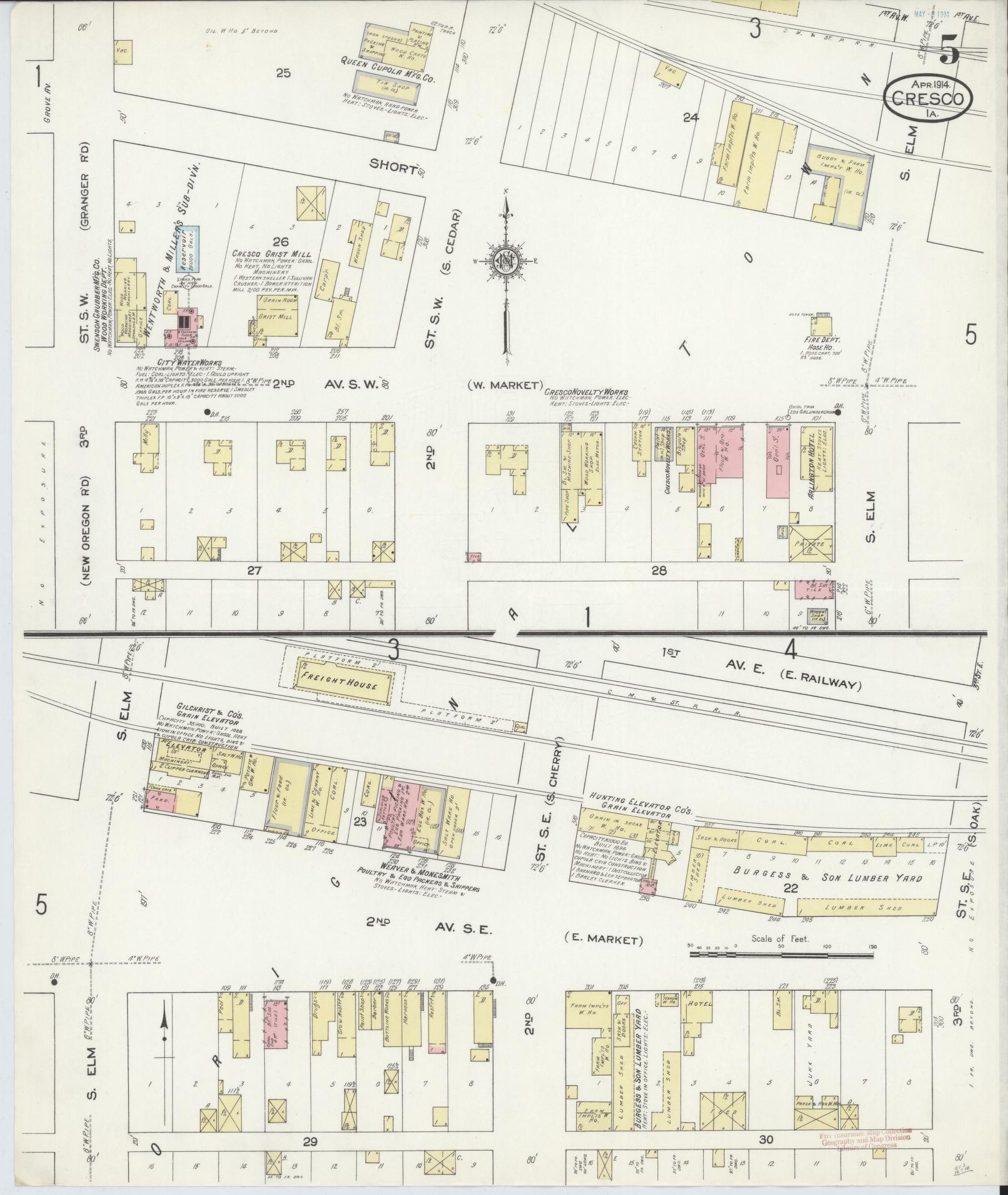 Sanborn Fire Insurance Map from Cresco, Howard County, Iowa (1914), Sheet #0005 - Historic Sanborn Fire Insurance Map Print, vintage old map wall art