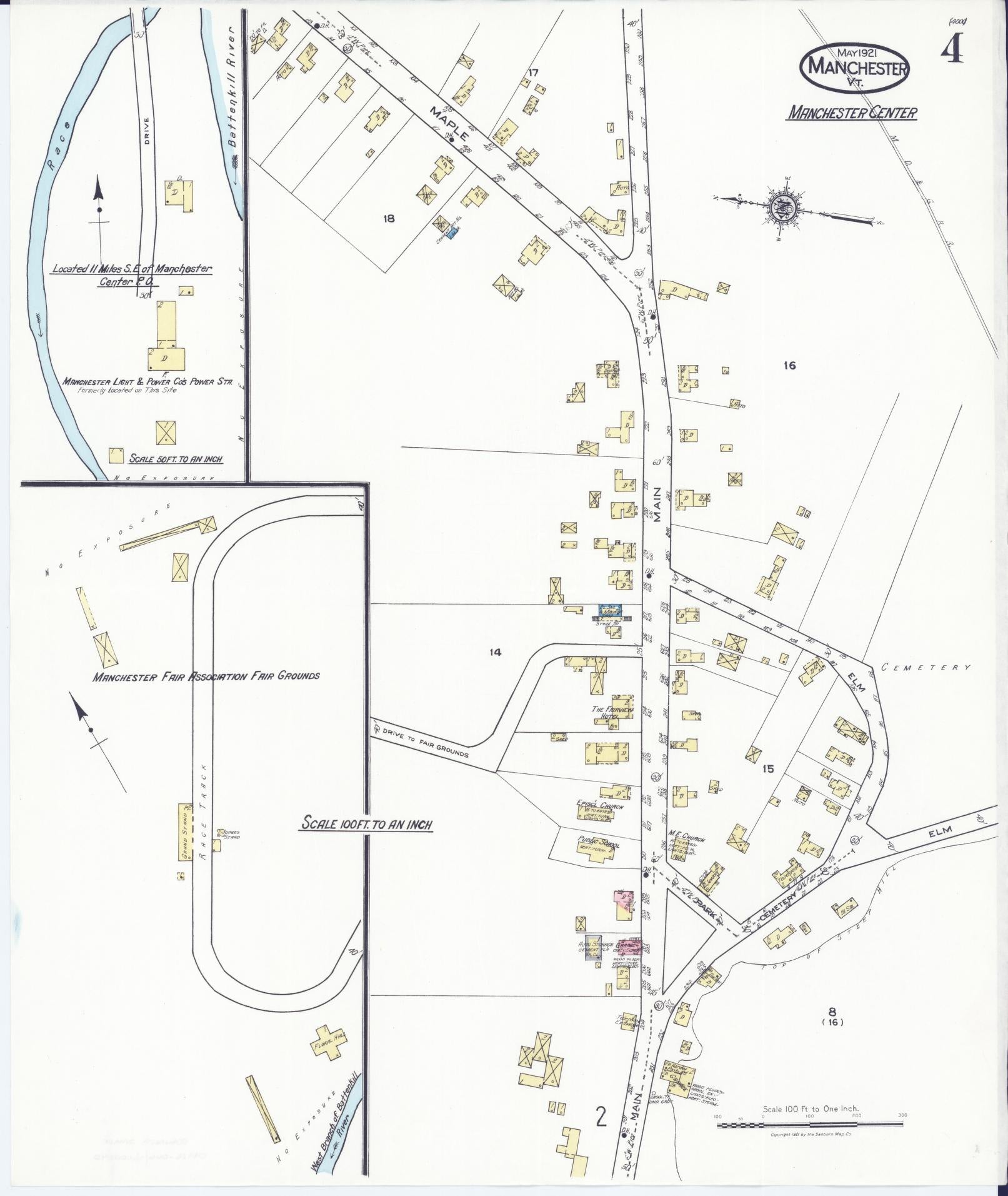 Sanborn Fire Insurance Map from Manchester, Bennington County, Vermont (1921), Sheet #0004 - Complete Map Set gallery image, historic Sanborn map, vintage wall art, Vermont Vermont