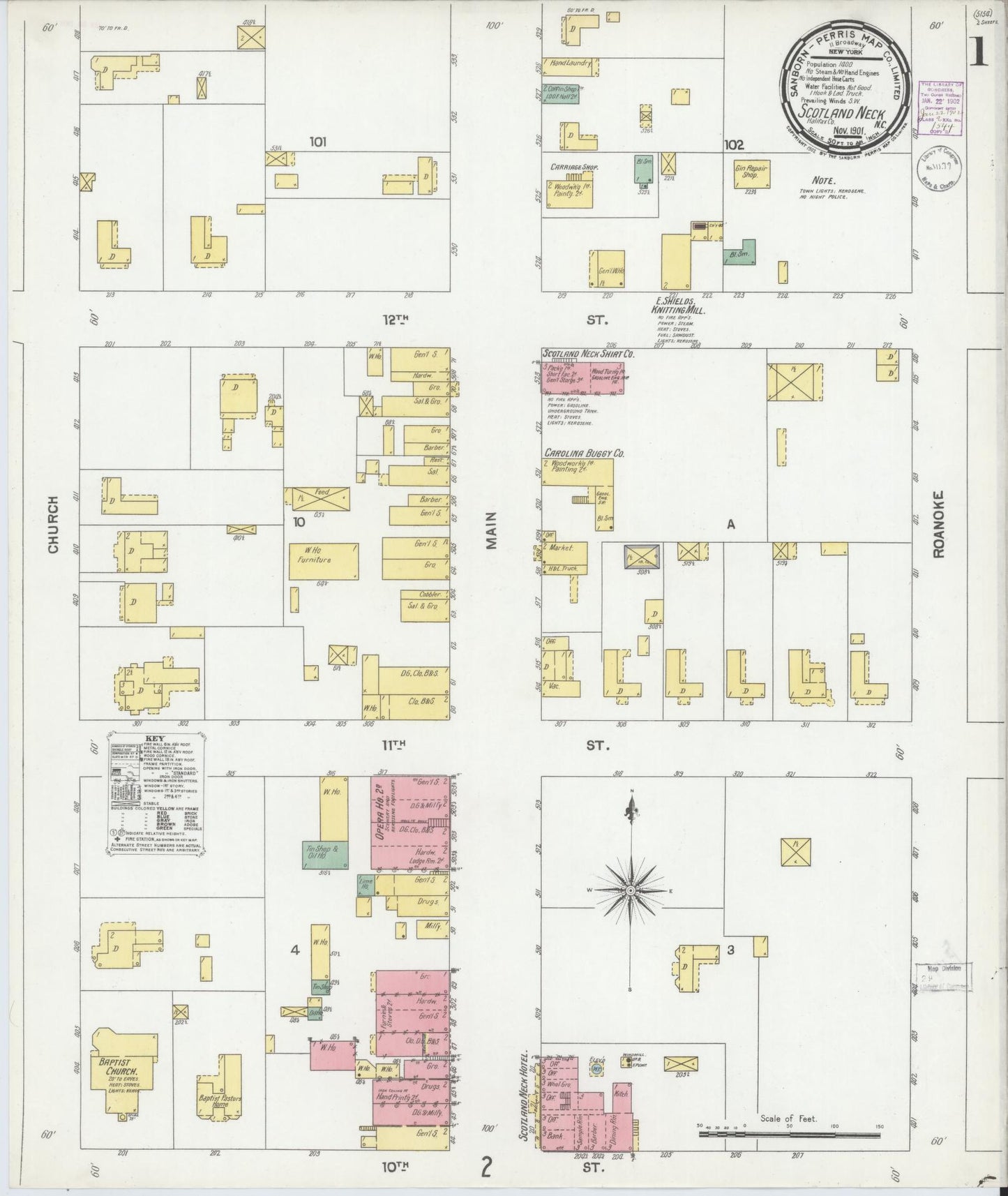 Sanborn Fire Insurance Map from Scotland Neck, Halifax County, North Carolina (1901), Sheet #0001 - Historic Sanborn Fire Insurance Map Print, vintage old map wall art, antique decor, genealogy gift, North Carolina North Carolina map