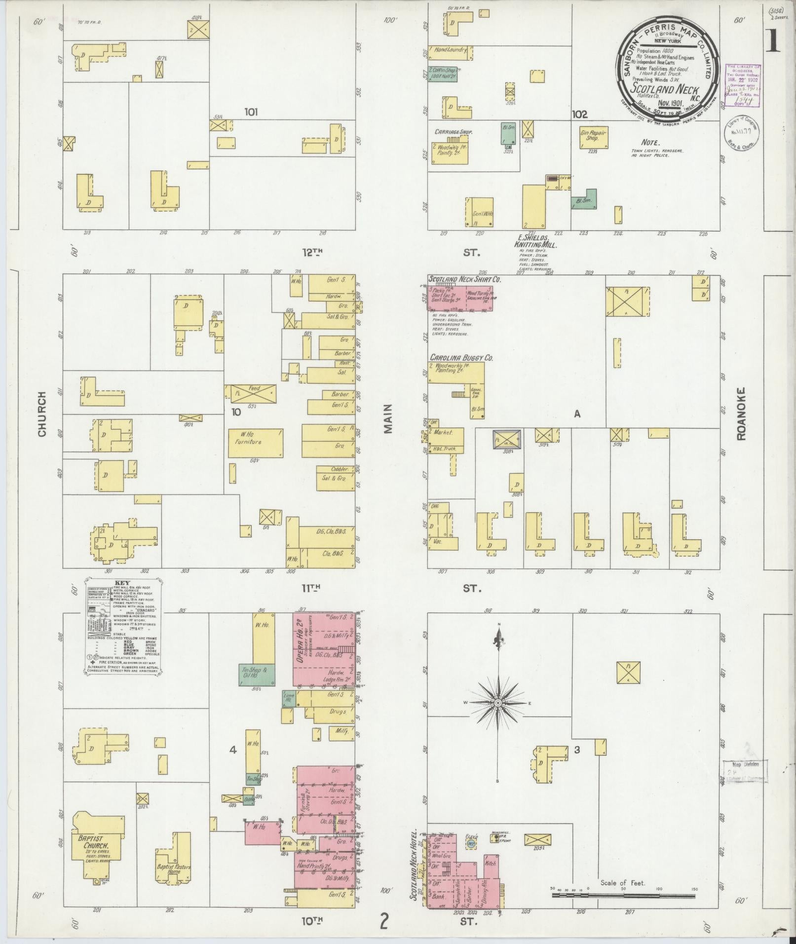 Sanborn Fire Insurance Map from Scotland Neck, Halifax County, North Carolina (1901), Sheet #0001 - Historic Sanborn Fire Insurance Map Print, vintage old map wall art, antique decor, genealogy gift, North Carolina North Carolina map
