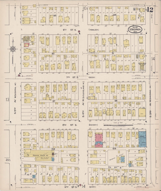 Sanborn Fire Insurance Map from Virginia, Saint Louis County, Minnesota (1921), Sheet #0012 - Historic Sanborn Fire Insurance Map Print, vintage old map wall art, antique decor, genealogy gift, Minnesota Minnesota map