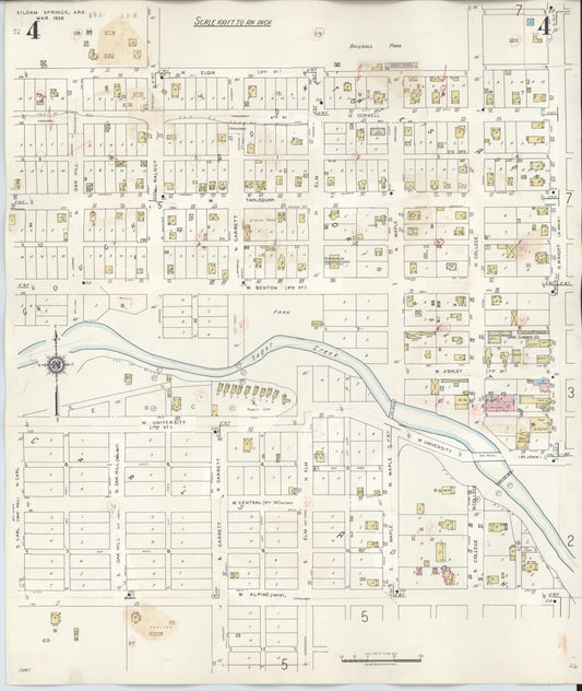 Sanborn Fire Insurance Map from Siloam Springs, Benton County, Arkansas (1948), Sheet #0004 - Historic Sanborn Fire Insurance Map Print, vintage old map wall art, antique decor, genealogy gift, Arkansas Arkansas map