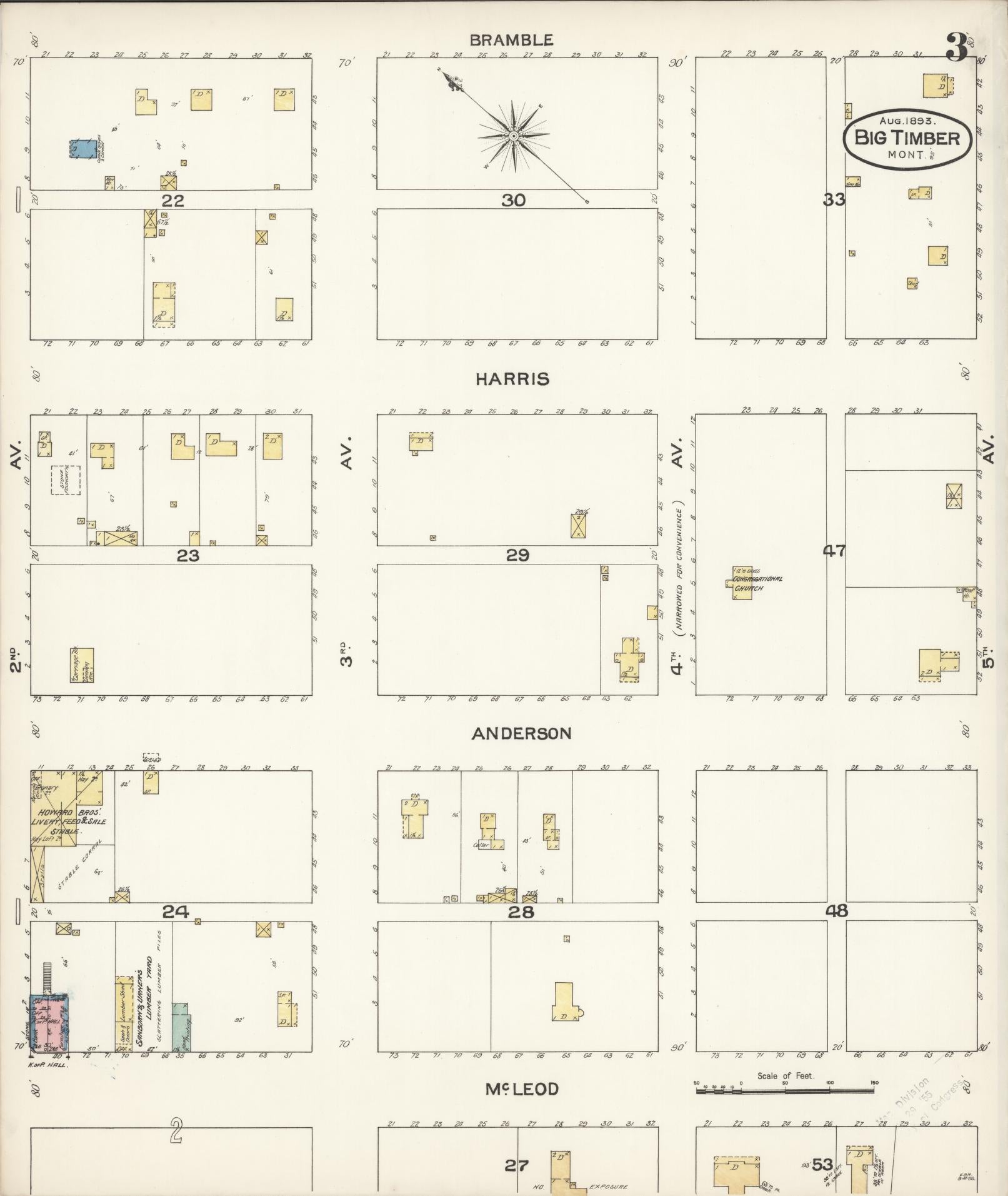 Sanborn Fire Insurance Map from Big Timber, Sweet Grass County, Montana (1893), Sheet #0003 - Historic Sanborn Fire Insurance Map Print, vintage old map wall art, antique decor, genealogy gift, Montana Montana map
