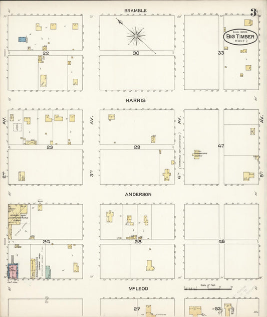 Sanborn Fire Insurance Map from Big Timber, Sweet Grass County, Montana (1893), Sheet #0003 - Historic Sanborn Fire Insurance Map Print, vintage old map wall art, antique decor, genealogy gift, Montana Montana map