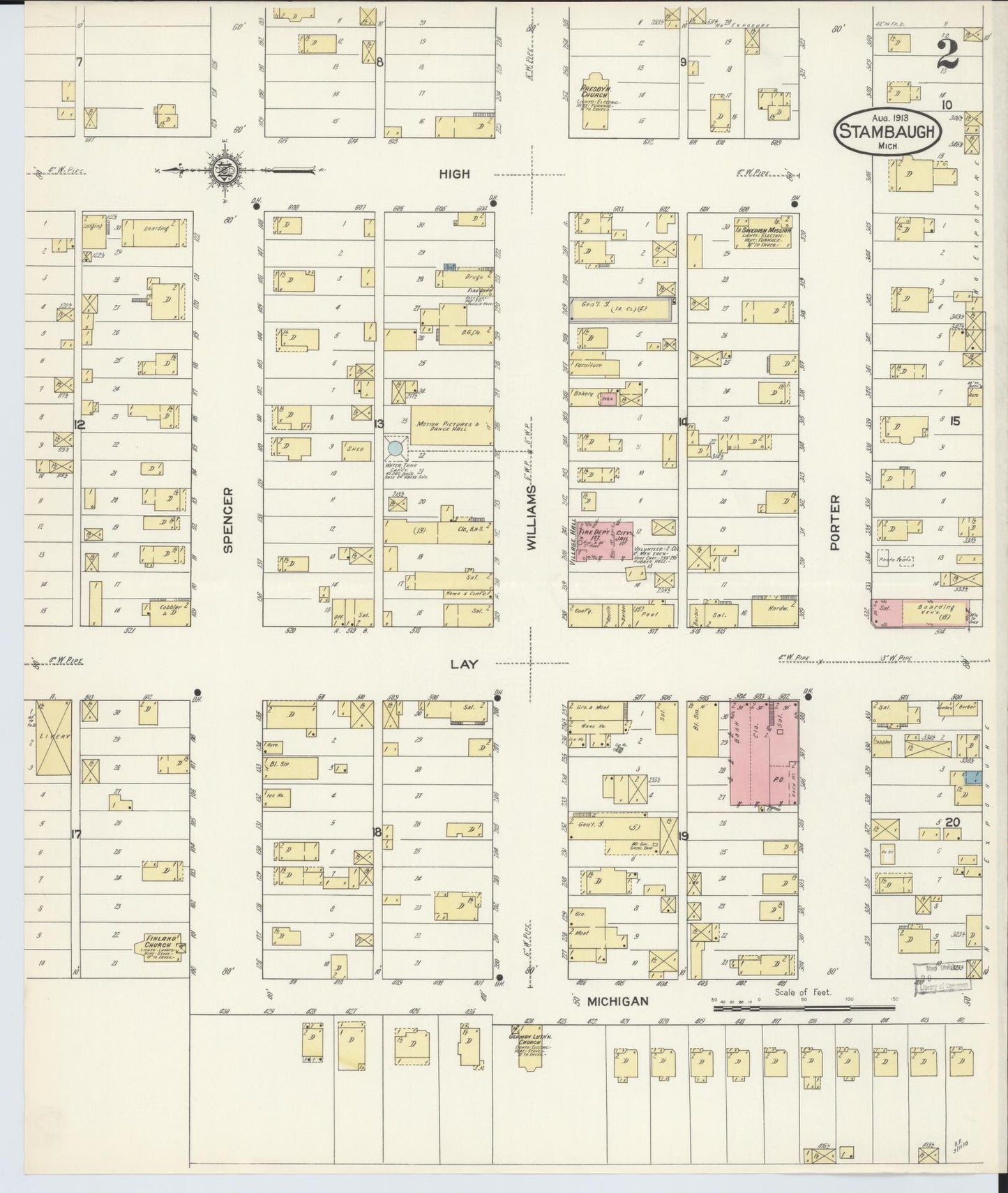 Sanborn Fire Insurance Map from Stambaugh, Iron County, Michigan (1913), Sheet #0002 - Complete Map Set gallery image, historic Sanborn map, vintage wall art, Michigan Michigan