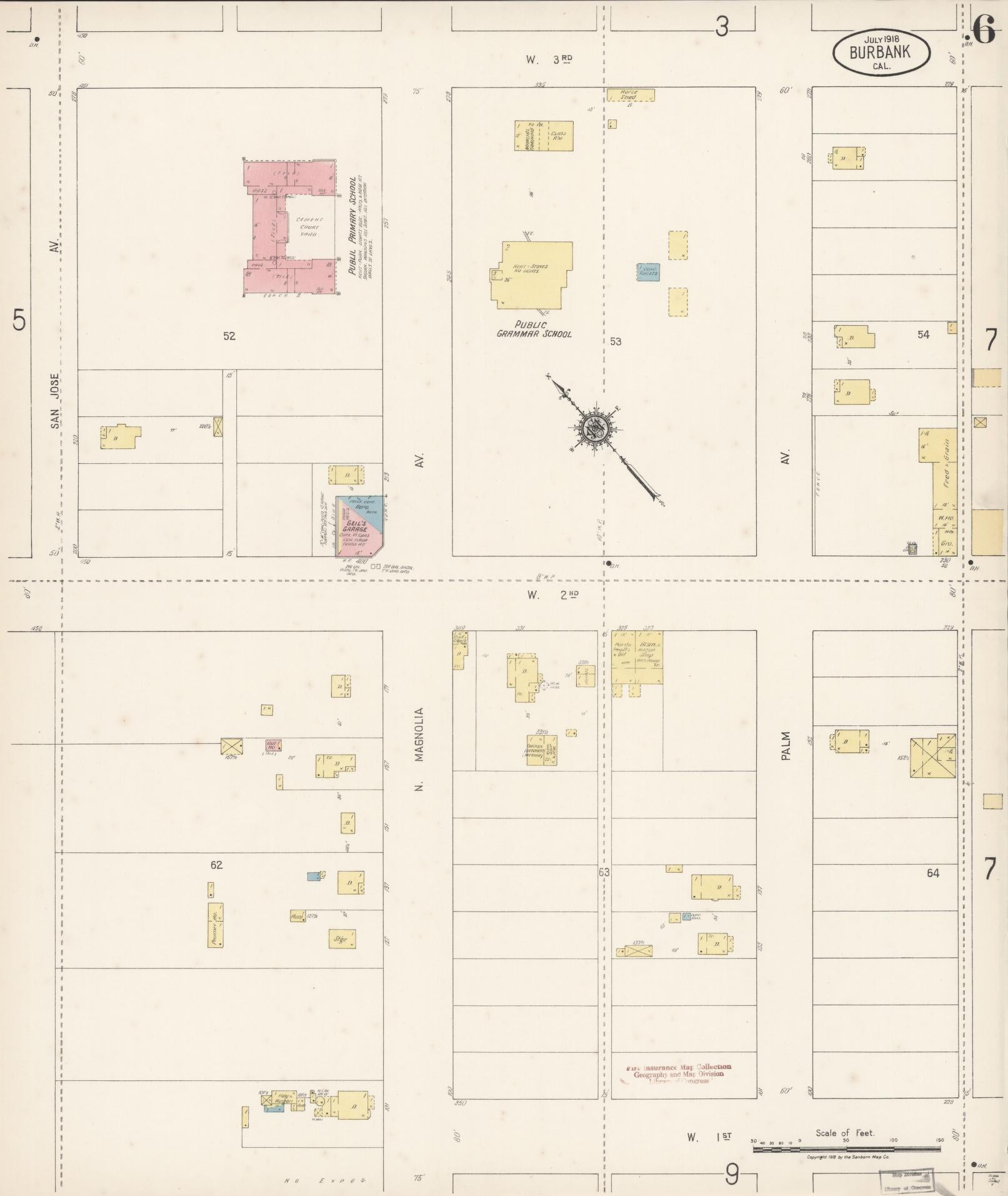 Sanborn Fire Insurance Map from Burbank, Los Angeles County, California (1918), Sheet #0006 - Historic Sanborn Fire Insurance Map Print, vintage old map wall art, antique decor, genealogy gift, California California map