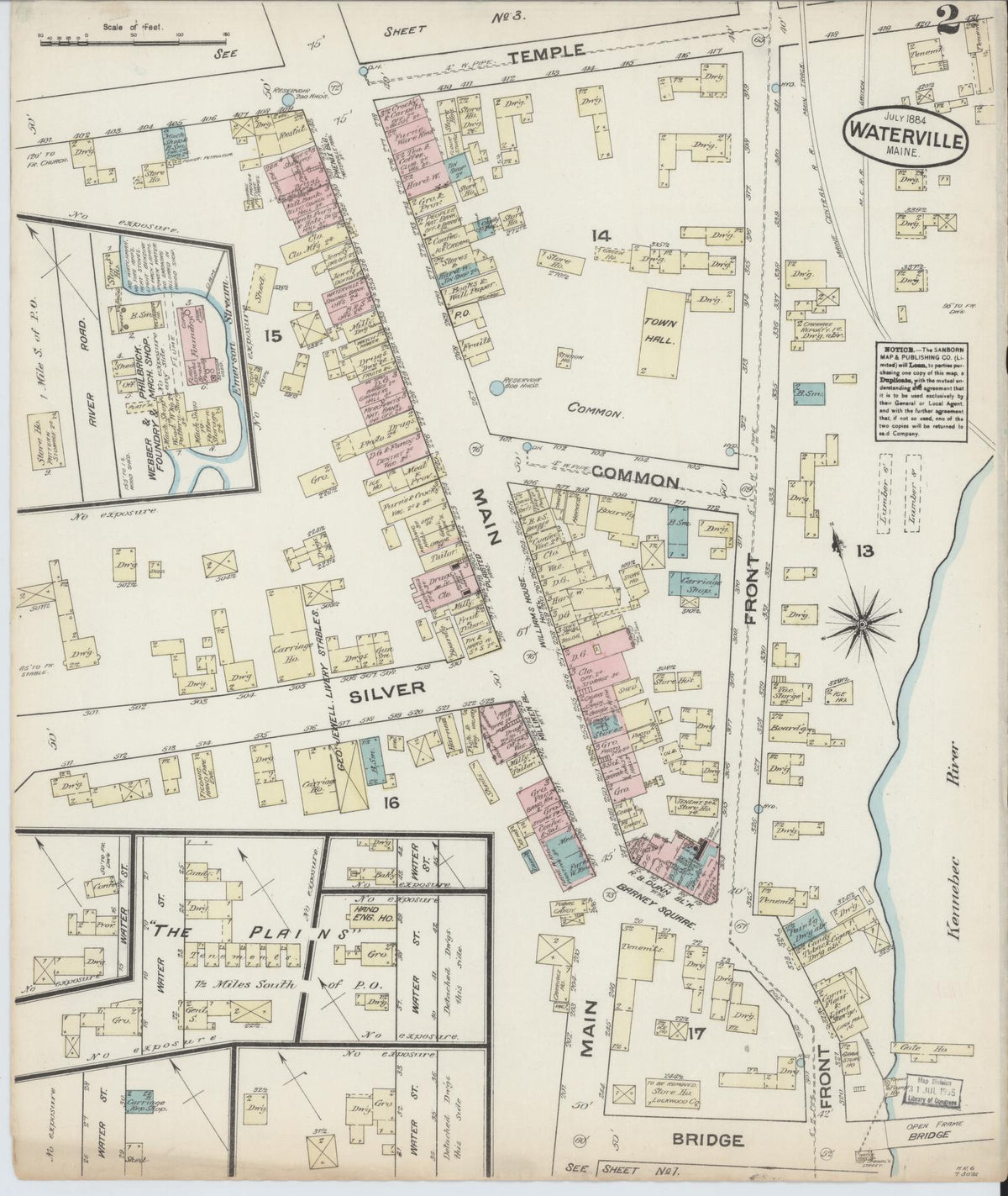 Sanborn Fire Insurance Map from Waterville, Kennebec County, Maine (1884), Sheet #0002 - Complete Map Set gallery image, historic Sanborn map, vintage wall art, Maine Maine