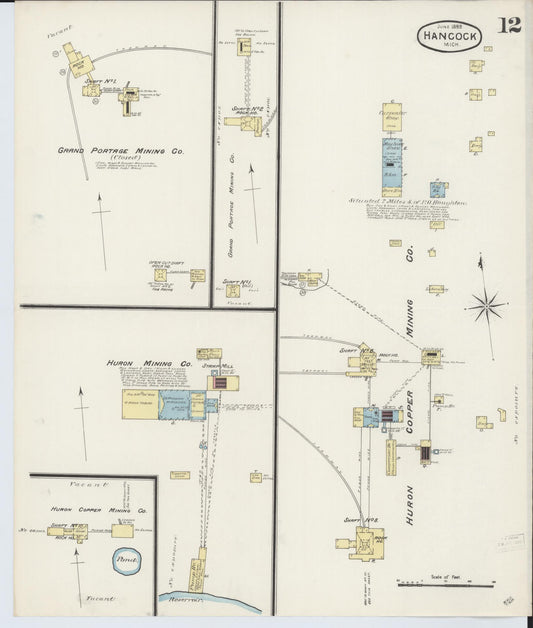 Sanborn Fire Insurance Map from Houghton, Houghton County, Michigan (1888), Sheet #0012 - Historic Sanborn Fire Insurance Map Print, vintage old map wall art, antique decor, genealogy gift, Michigan Michigan map