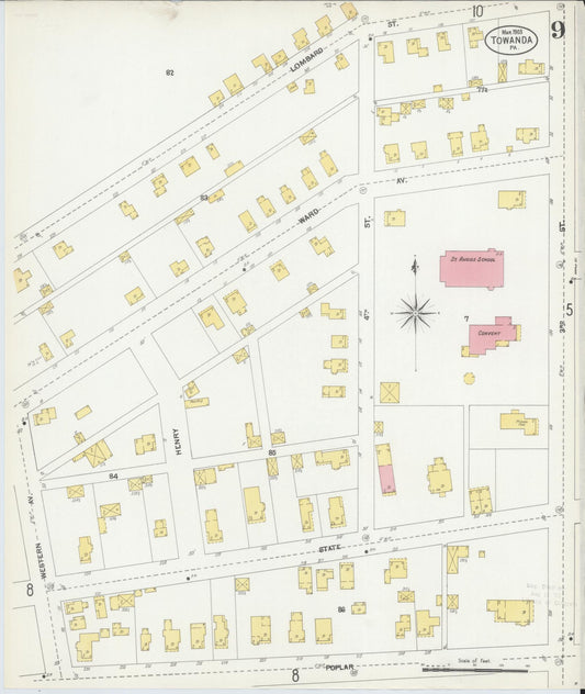 Sanborn Fire Insurance Map from Towanda, Bradford County, Pennsylvania (1903), Sheet #0009 - Historic Sanborn Fire Insurance Map Print, vintage old map wall art, antique decor, genealogy gift, Pennsylvania Pennsylvania map