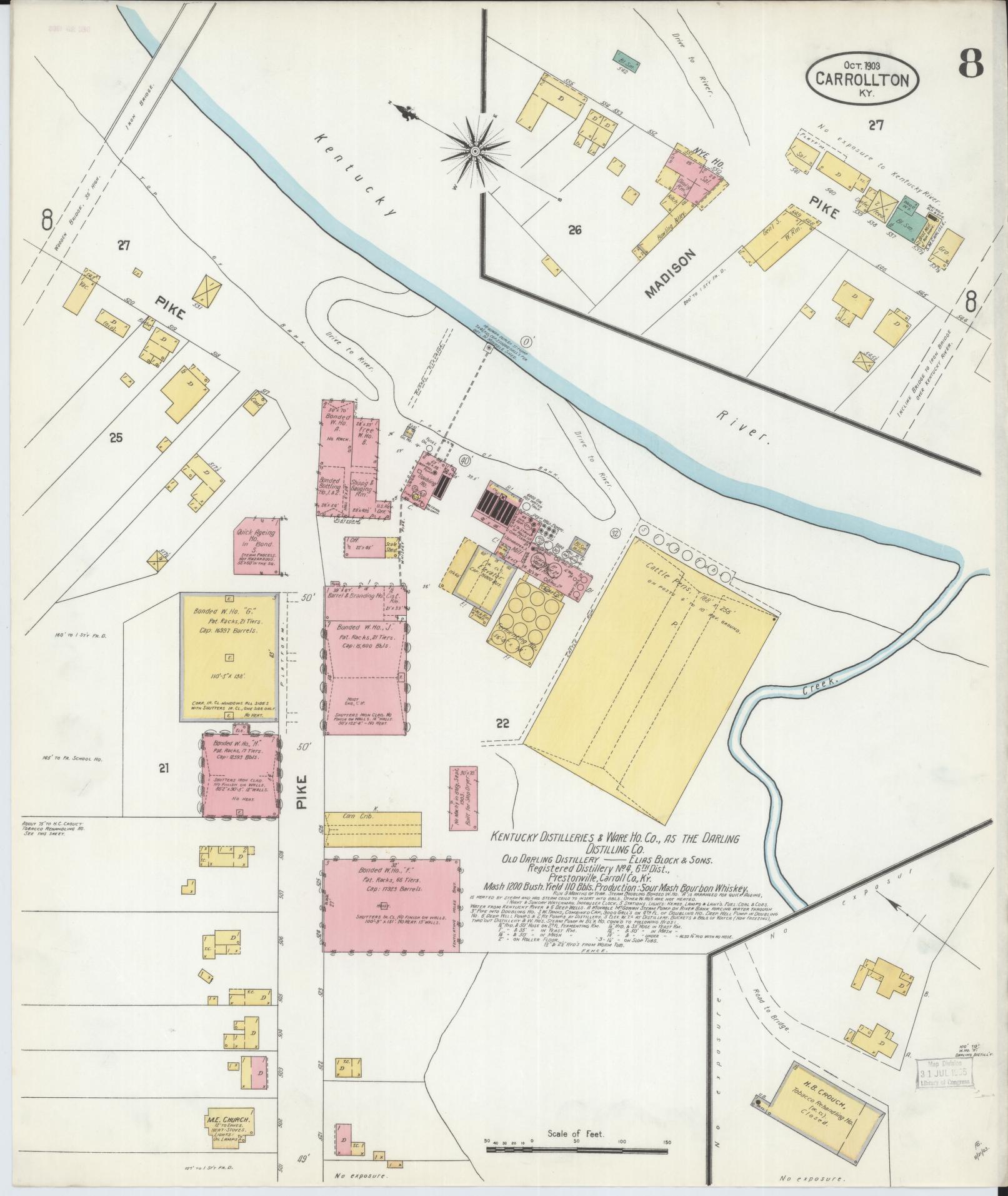 Sanborn Fire Insurance Map from Carrollton, Carroll County, Kentucky (1903), Sheet #0008 - Complete Map Set gallery image, historic Sanborn map, vintage wall art, Kentucky Kentucky