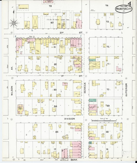 Sanborn Fire Insurance Map from Webster City, Hamilton County, Iowa (1892), Sheet #0004 - Historic Sanborn Fire Insurance Map Print, vintage old map wall art