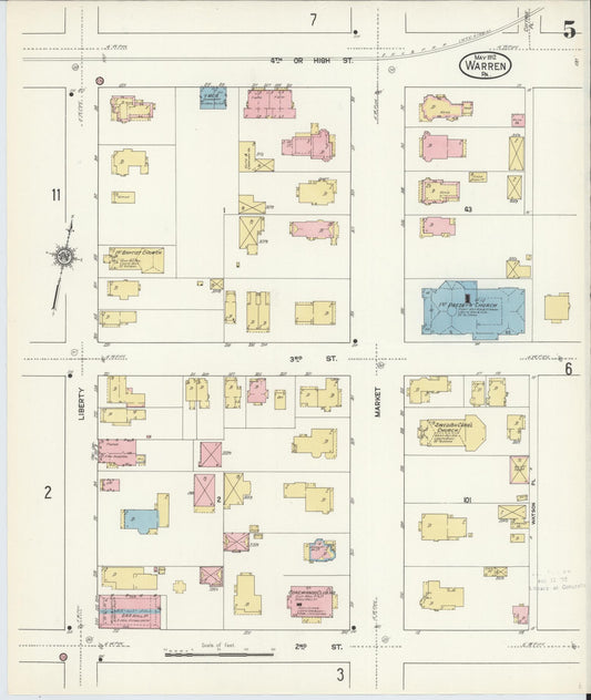Sanborn Fire Insurance Map from Warren, Warren County, Pennsylvania (1912), Sheet #0005 - Historic Sanborn Fire Insurance Map Print, vintage old map wall art, antique decor, genealogy gift, Pennsylvania Pennsylvania map
