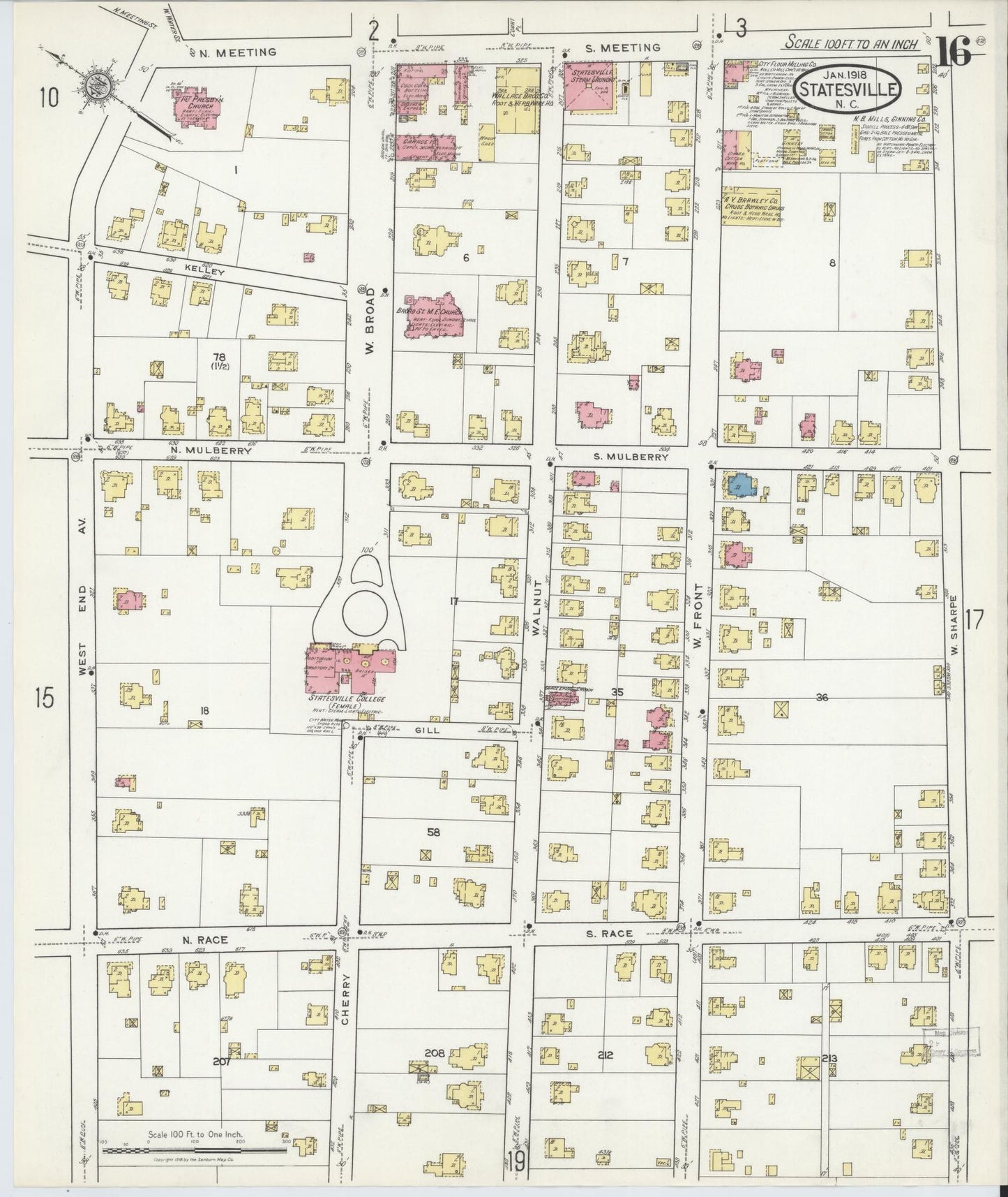 Sanborn Fire Insurance Map from Statesville, Iredell County, North Carolina (1918), Sheet #0016 - Complete Map Set gallery image, historic Sanborn map, vintage wall art, North Carolina North Carolina