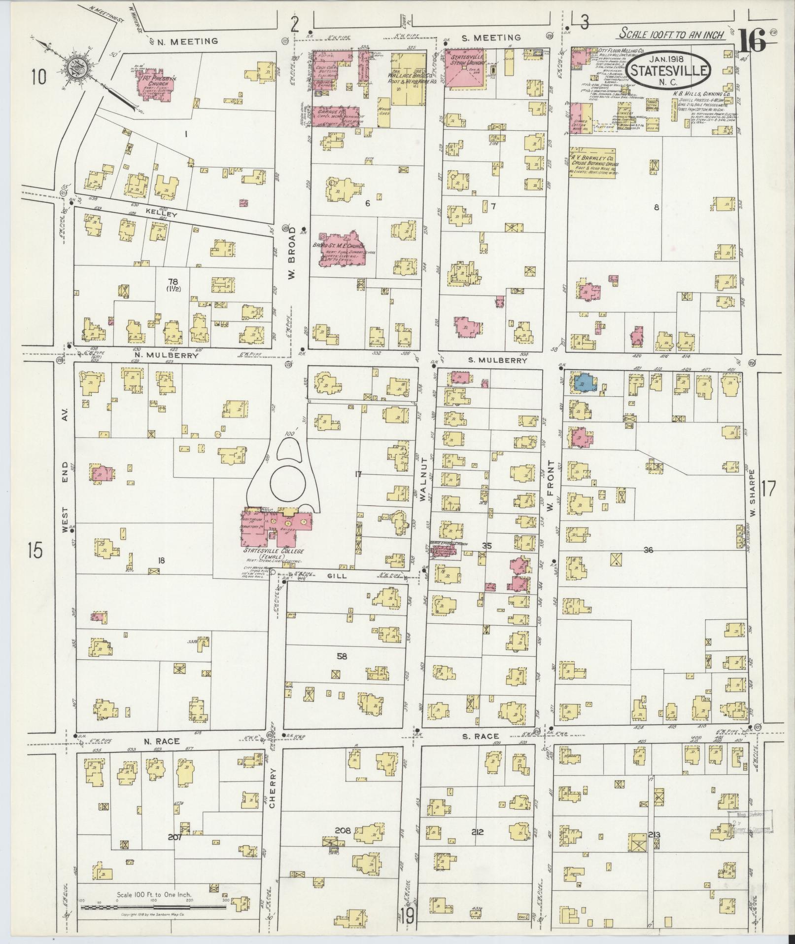 Sanborn Fire Insurance Map from Statesville, Iredell County, North Carolina (1918), Sheet #0016 - Complete Map Set gallery image, historic Sanborn map, vintage wall art, North Carolina North Carolina