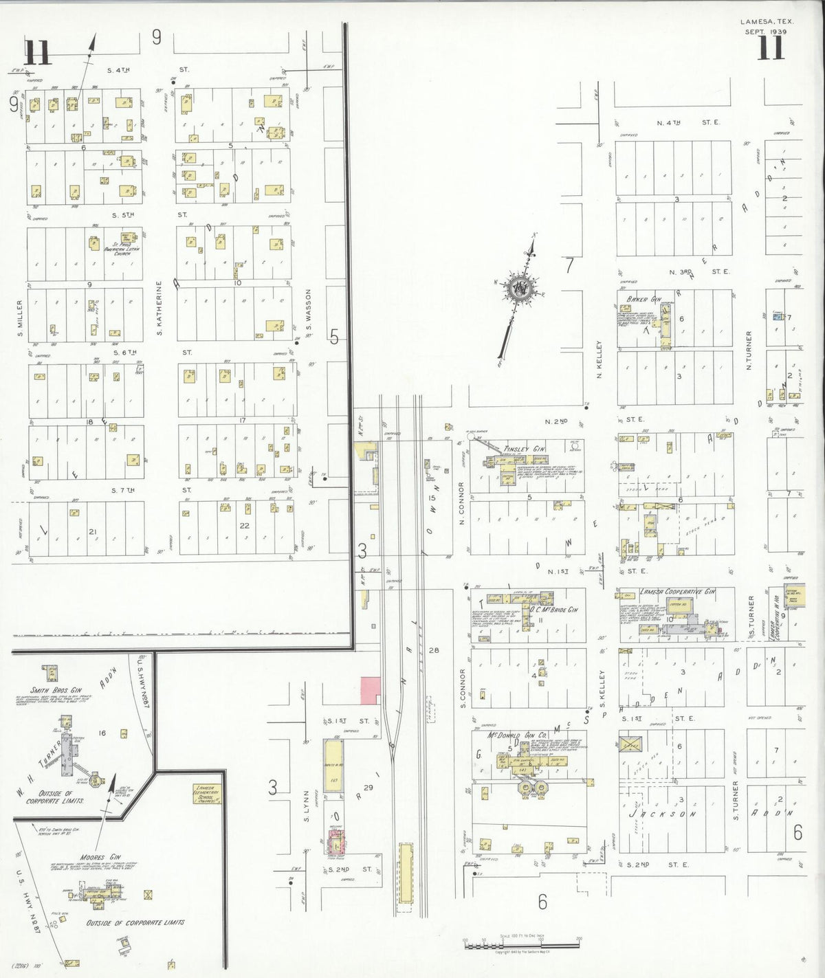 Sanborn Fire Insurance Map from Lamesa, Dawson County, Texas (1939), Sheet #0011 - Complete Map Set gallery image, historic Sanborn map, vintage wall art, Texas Texas