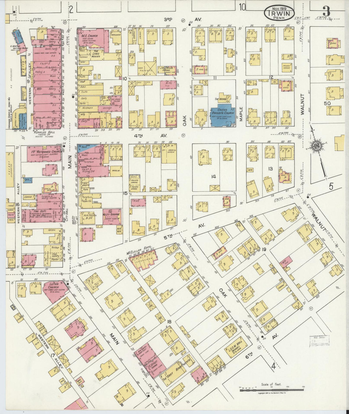 Sanborn Fire Insurance Map from Irwin, Westmoreland County, Pennsylvania (1919), Sheet #0003 - Complete Map Set gallery image, historic Sanborn map, vintage wall art, Pennsylvania Pennsylvania