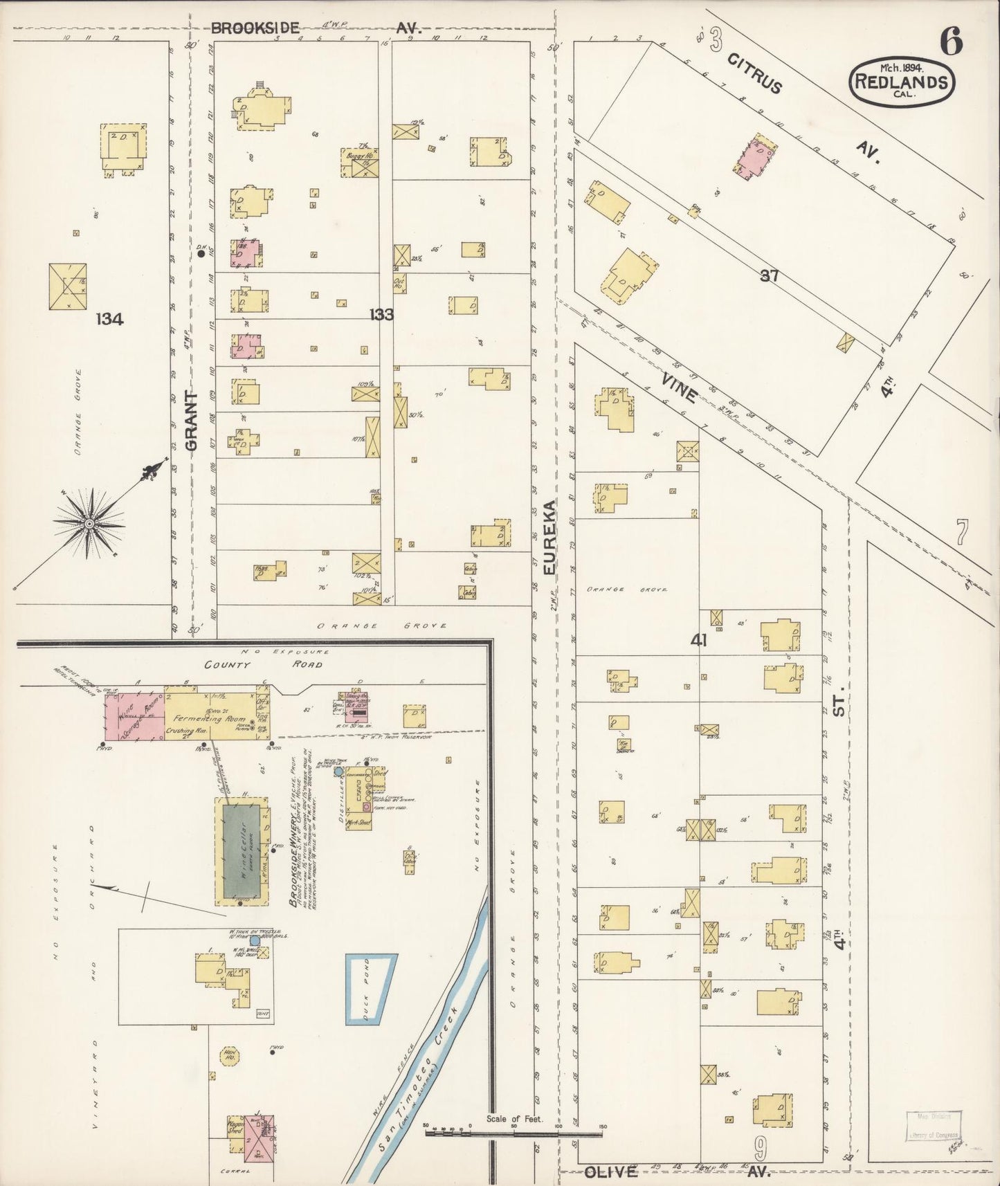 Sanborn Fire Insurance Map from Redlands, San Bernardino County, California (1894), Sheet #0006 - Complete Map Set gallery image, historic Sanborn map, vintage wall art, California California