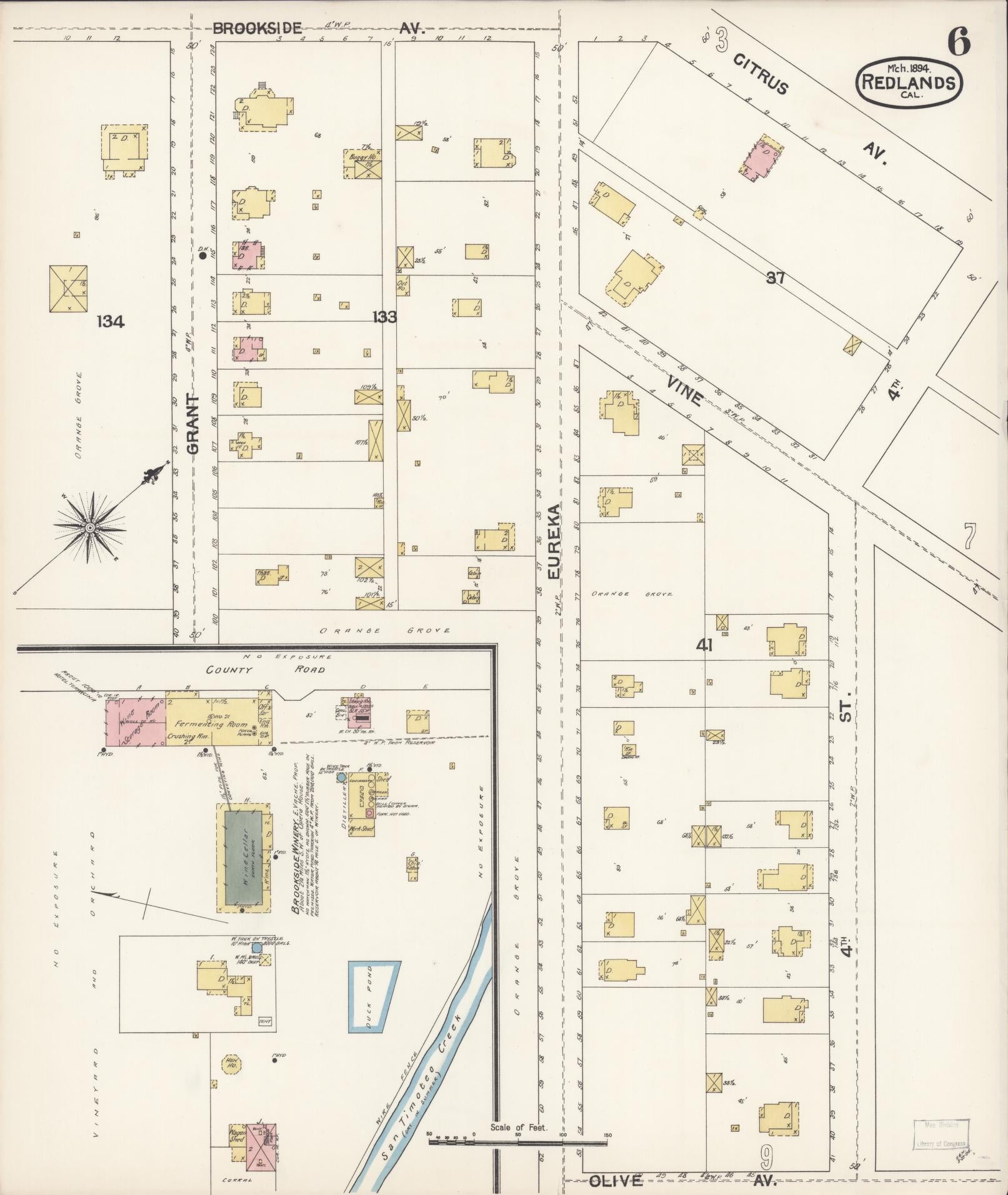 Sanborn Fire Insurance Map from Redlands, San Bernardino County, California (1894), Sheet #0006 - Complete Map Set gallery image, historic Sanborn map, vintage wall art, California California