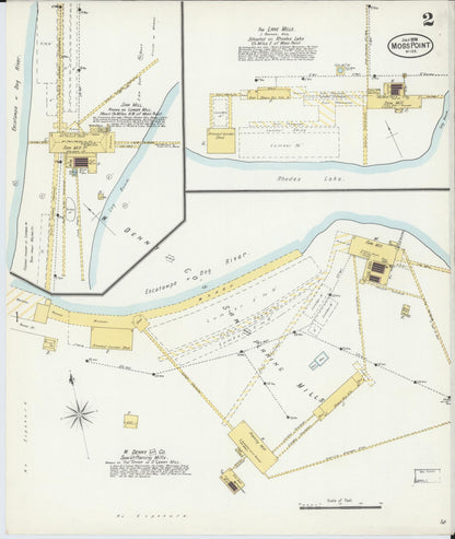Sanborn Fire Insurance Map from Moss Point, Jackson County, Mississippi (1898), Sheet #0002 - Complete Map Set gallery image, historic Sanborn map, vintage wall art, Mississippi Mississippi