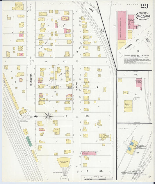 Sanborn Fire Insurance Map from Mankato, Blue Earth County, Minnesota (1908), Sheet #0023 - Historic Sanborn Fire Insurance Map Print, vintage old map wall art, antique decor, genealogy gift, Minnesota Minnesota map