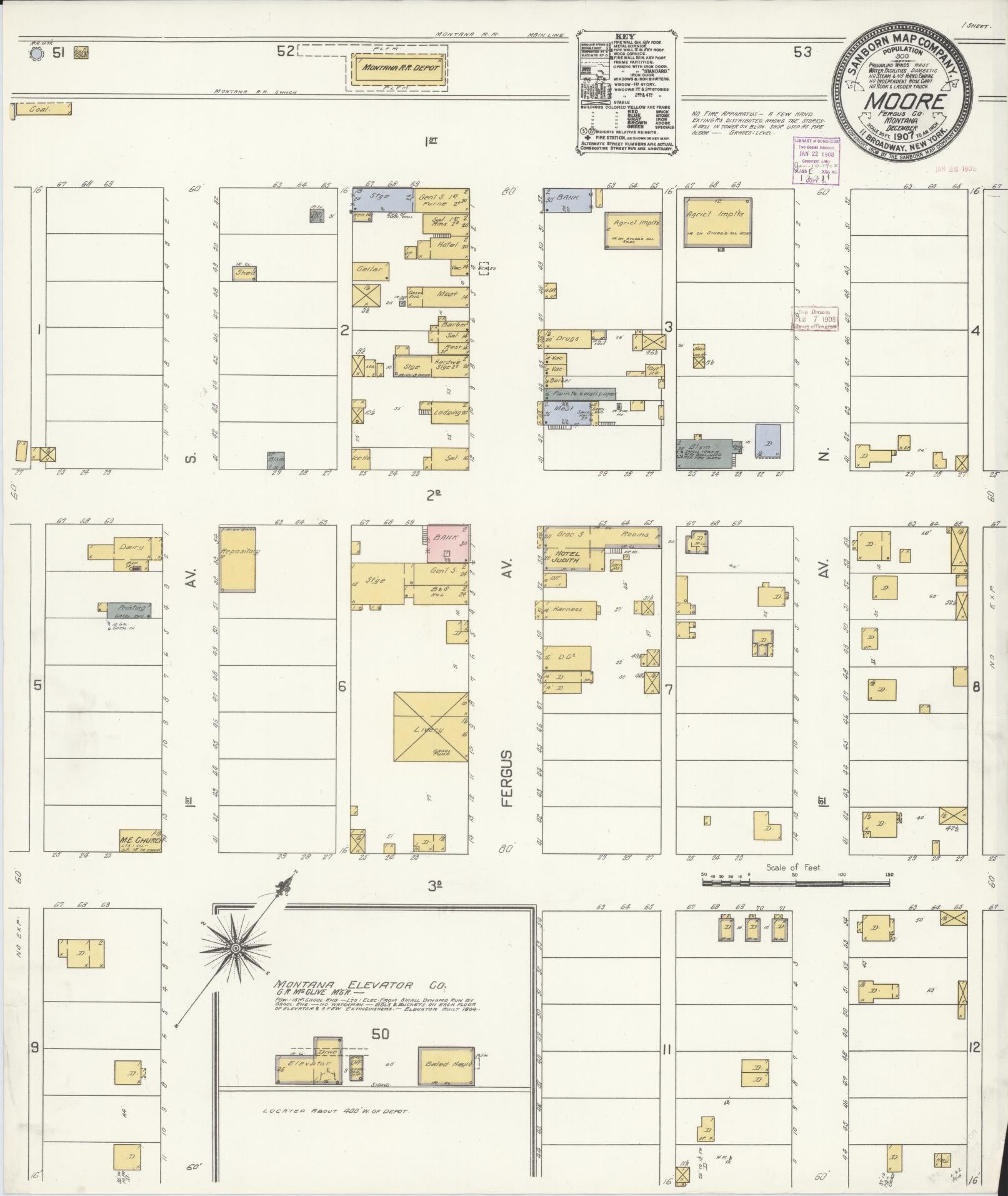 Sanborn Fire Insurance Map from Moore, Fergus County, Montana (1907), Sheet #0001 - Historic Sanborn Fire Insurance Map Print, vintage old map wall art, antique decor, genealogy gift, Montana Montana map