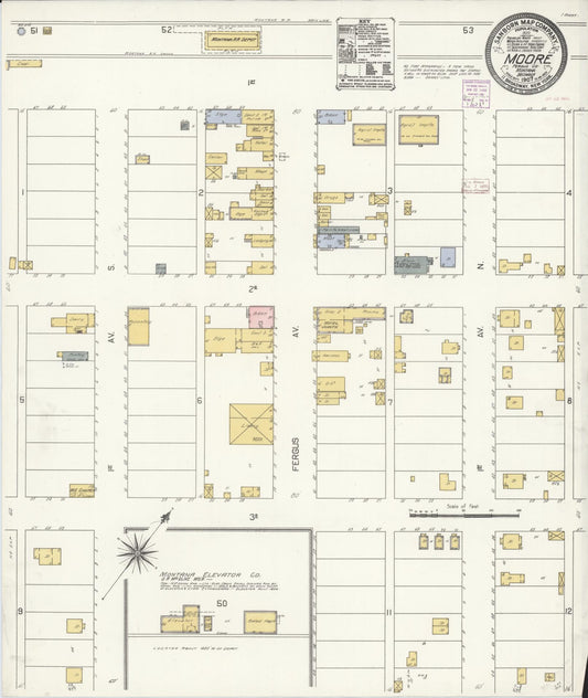 Sanborn Fire Insurance Map from Moore, Fergus County, Montana (1907), Sheet #0001 - Historic Sanborn Fire Insurance Map Print, vintage old map wall art, antique decor, genealogy gift, Montana Montana map