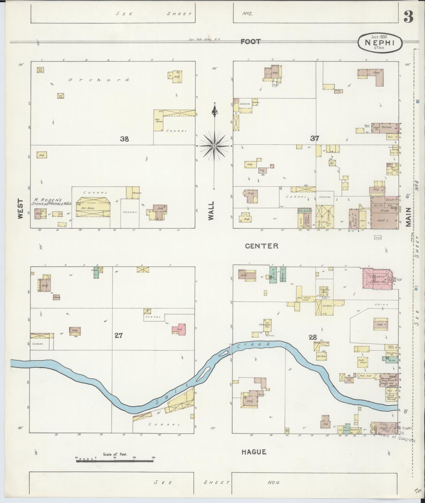 Sanborn Fire Insurance Map from Nephi, Juab County, Utah (1890), Sheet #0003 - Complete Map Set gallery image, historic Sanborn map, vintage wall art, Utah Utah