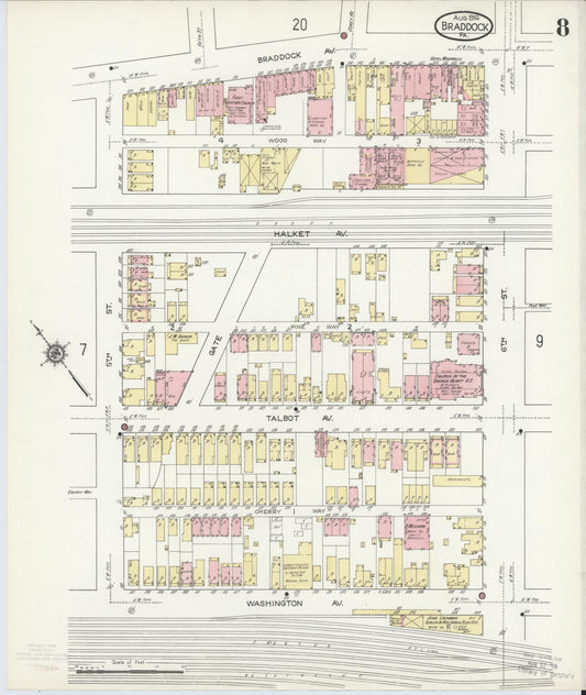 Sanborn Fire Insurance Map from Braddock, Allegheny County, Pennsylvania (1914), Sheet #0008 - Historic Sanborn Fire Insurance Map Print, vintage old map wall art, antique decor, genealogy gift, Pennsylvania Pennsylvania map