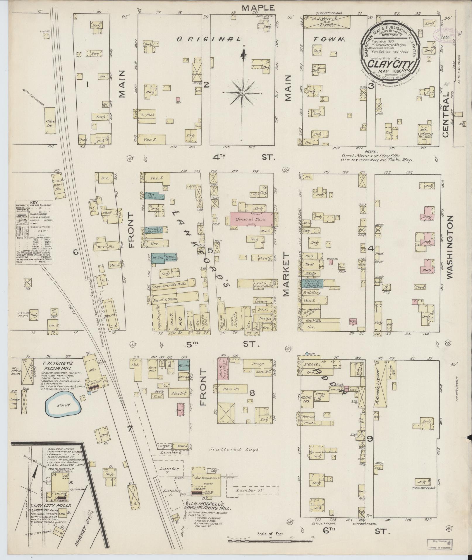 Sanborn Fire Insurance Map from Clay City, Clay County, Indiana. (1886) – Historic Sanborn Fire Insurance Map Print