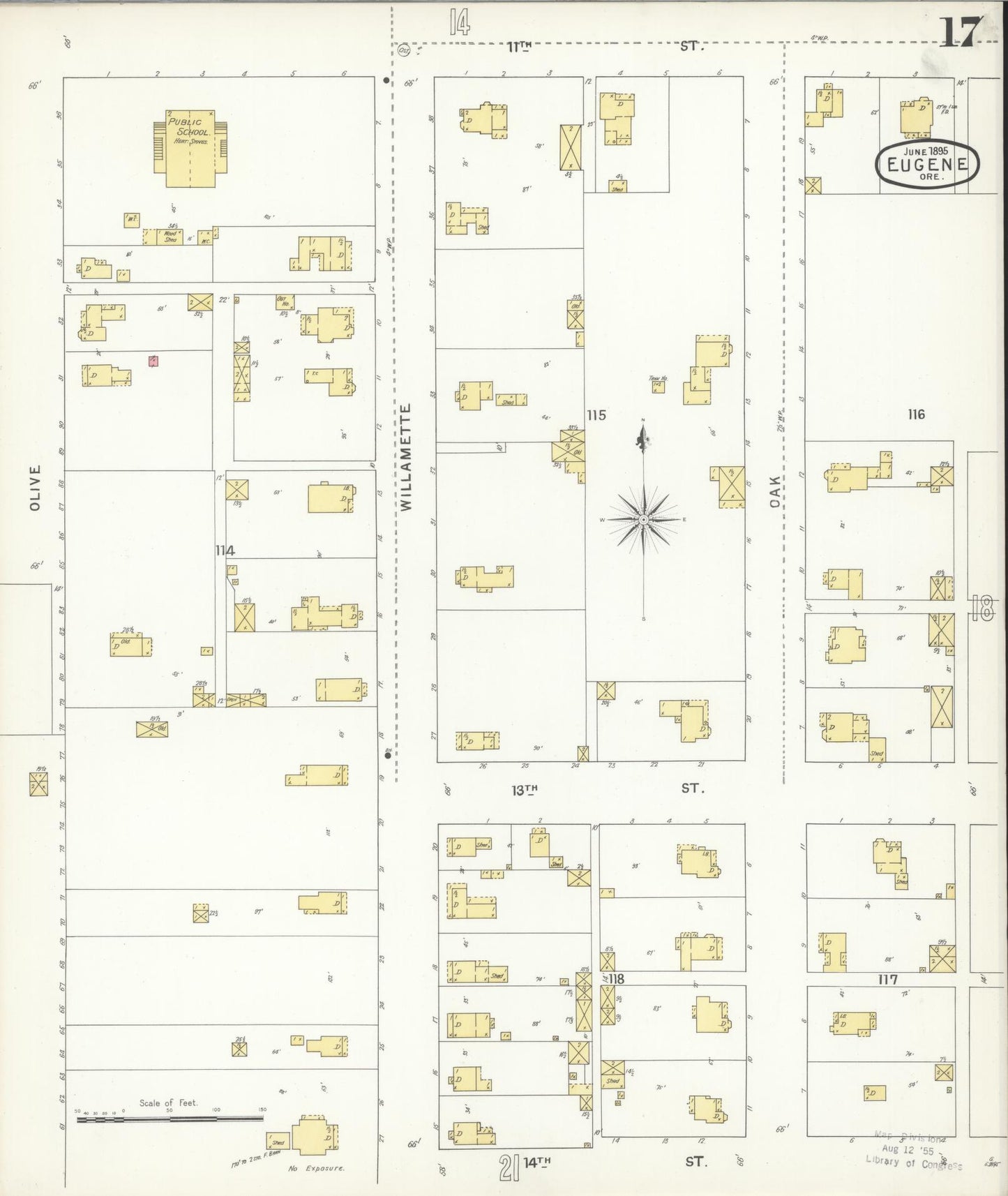 Sanborn Fire Insurance Map from Eugene, Lane County, Oregon (1896), Sheet #0017 - Complete Map Set gallery image, historic Sanborn map, vintage wall art, Oregon Oregon