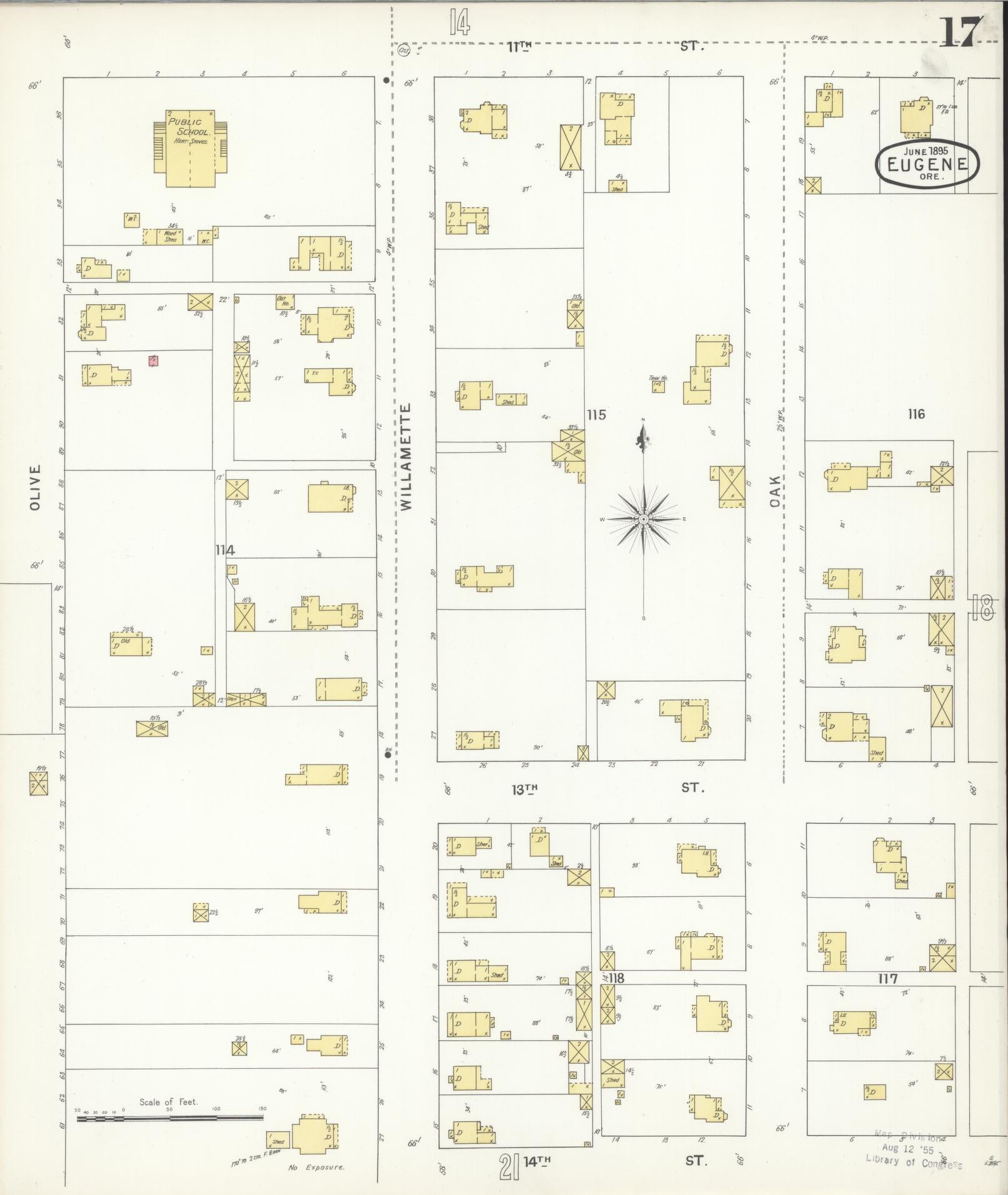 Sanborn Fire Insurance Map from Eugene, Lane County, Oregon (1896), Sheet #0017 - Complete Map Set gallery image, historic Sanborn map, vintage wall art, Oregon Oregon