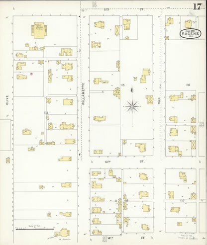 Sanborn Fire Insurance Map from Eugene, Lane County, Oregon (1896), Sheet #0017 - Complete Map Set gallery image, historic Sanborn map, vintage wall art, Oregon Oregon