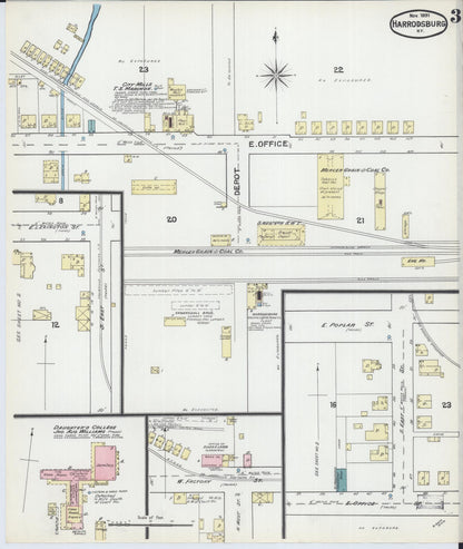 Sanborn Fire Insurance Map from Harrodsburg, Mercer County, Kentucky (1891), Sheet #0003 - Complete Map Set gallery image, historic Sanborn map, vintage wall art, Kentucky Kentucky
